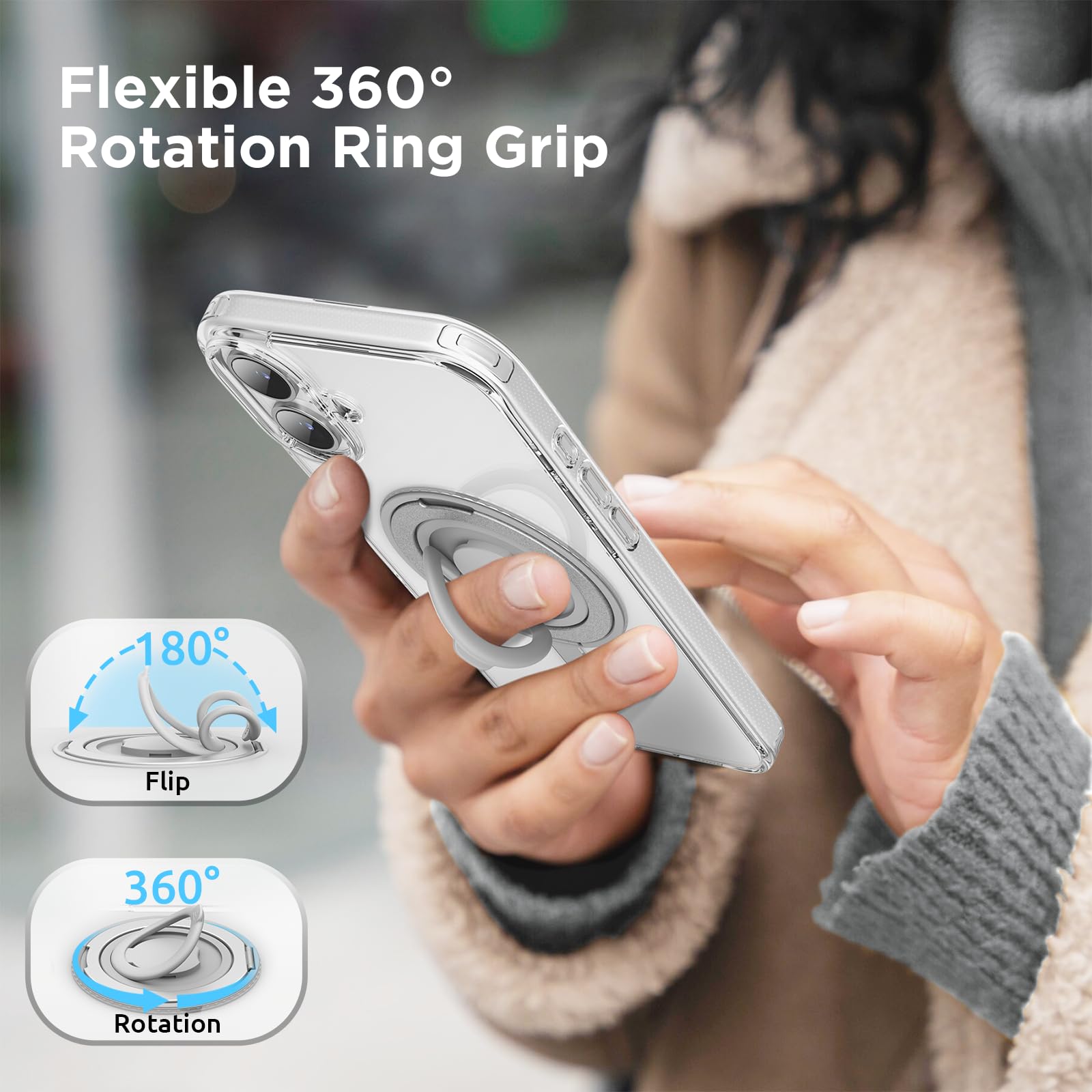 Foto 5 pulgar | Funda Surphy Con Soporte Magnético Para Iphone 16, Transparente, Con Anilla Para El Dedo - Venta Internacional.