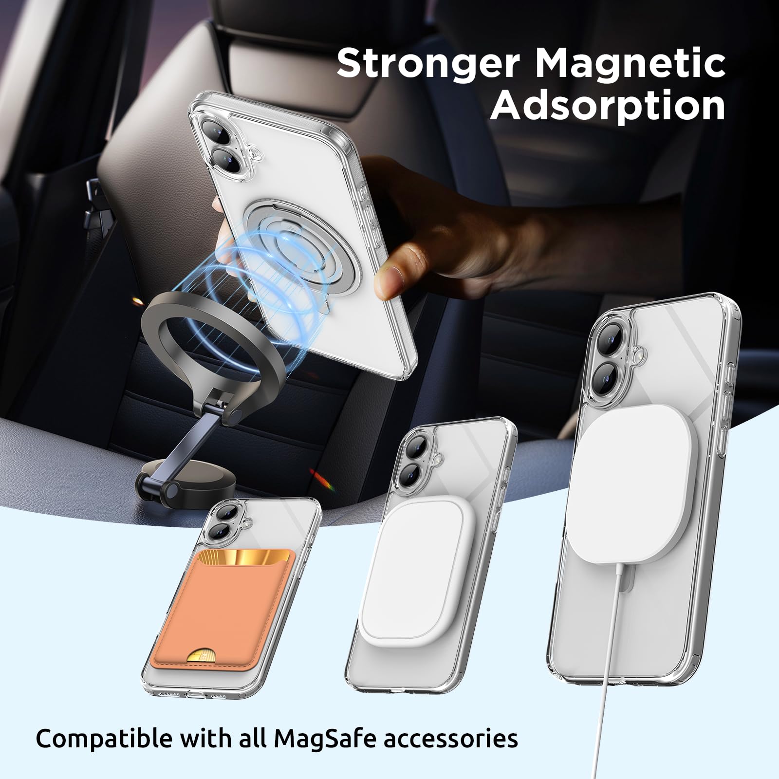 Foto 7 pulgar | Funda Surphy Con Soporte Magnético Para Iphone 16, Transparente, Con Anilla Para El Dedo - Venta Internacional.