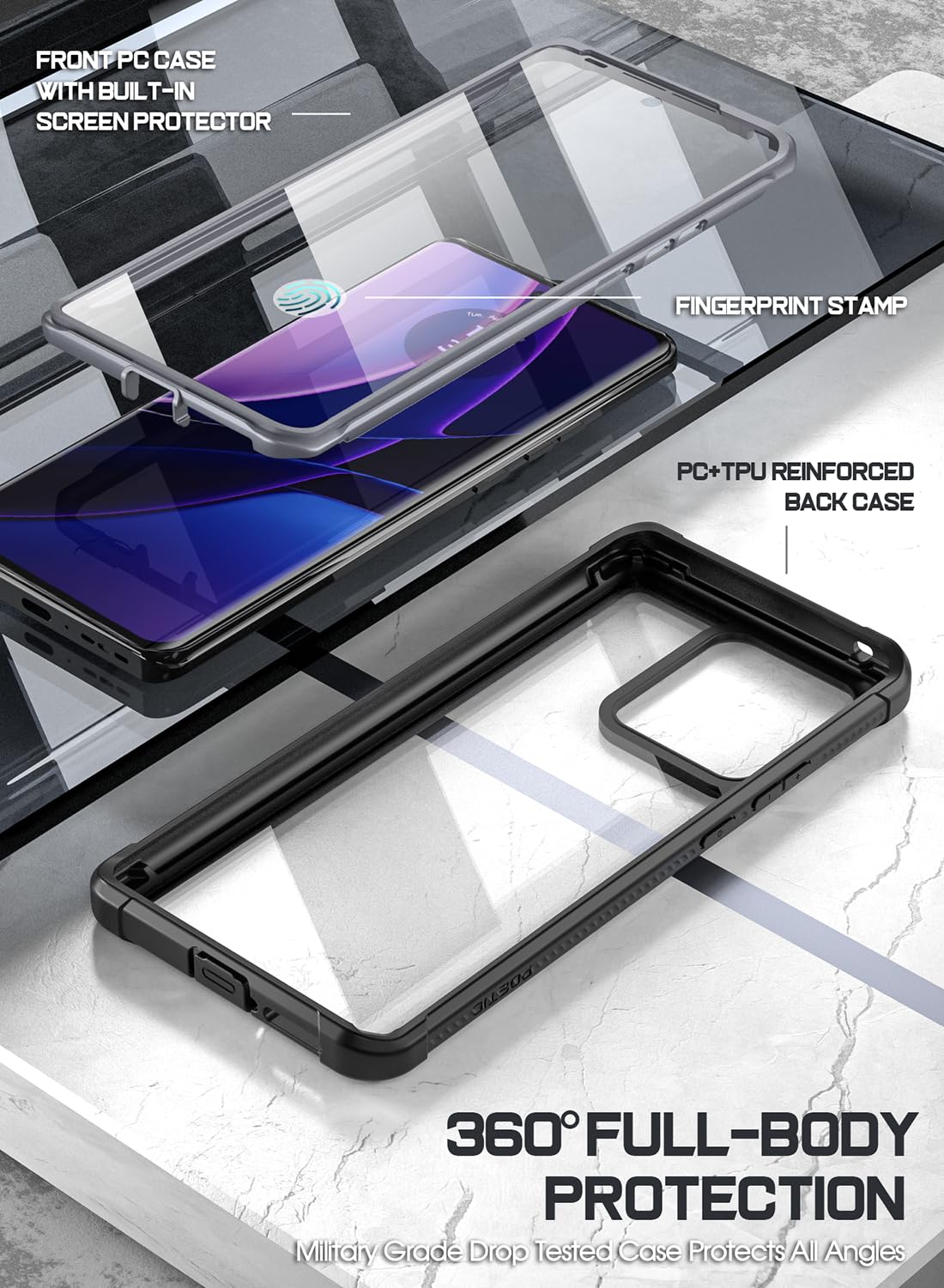 Foto 3 pulgar | Funda Poetic Guardian Para Motorola Moto Edge 2023, Color Negro Y Transparente - Venta Internacional.