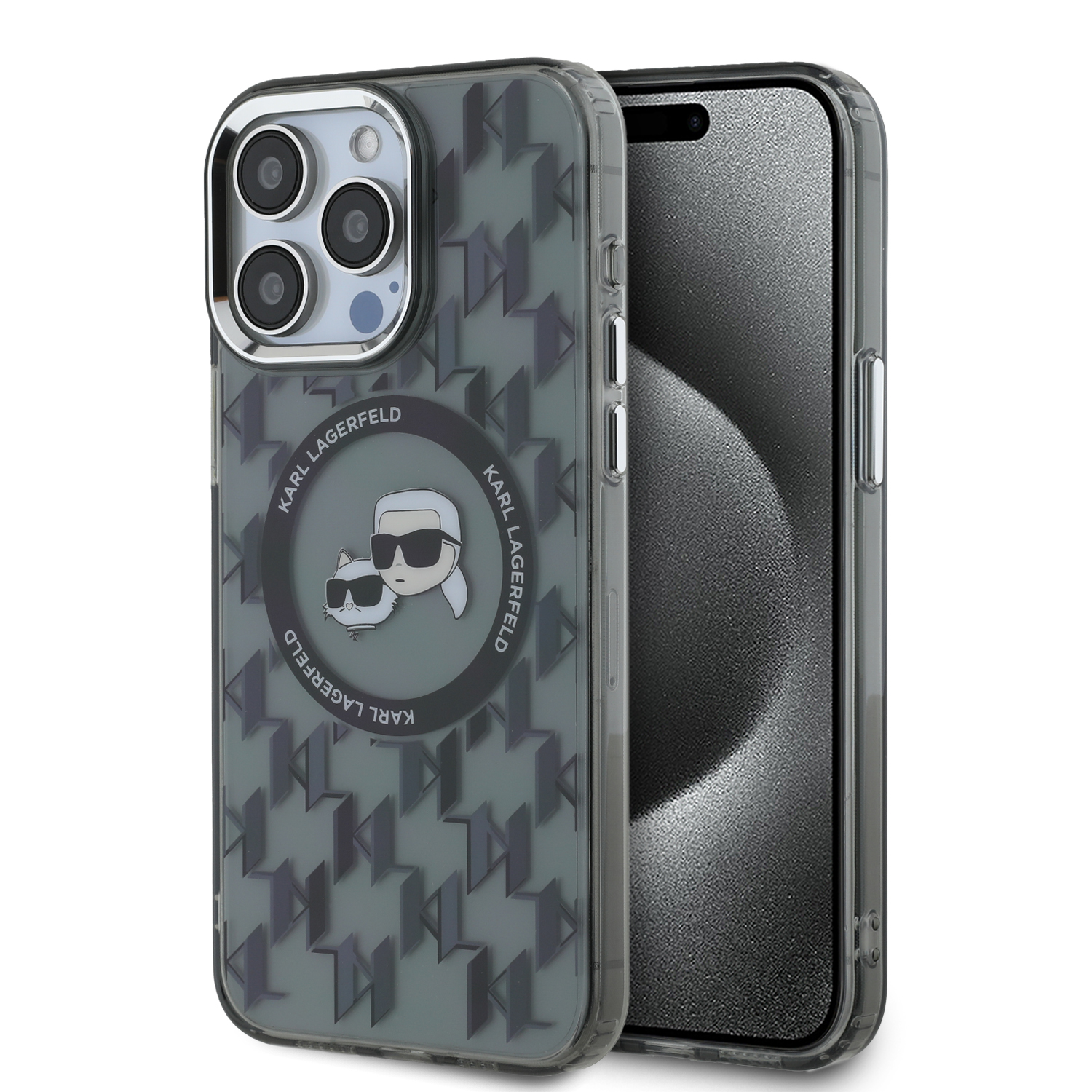 Funda Karl Monograma Cabeza K&c Para Iphone 15 Pro - Negro