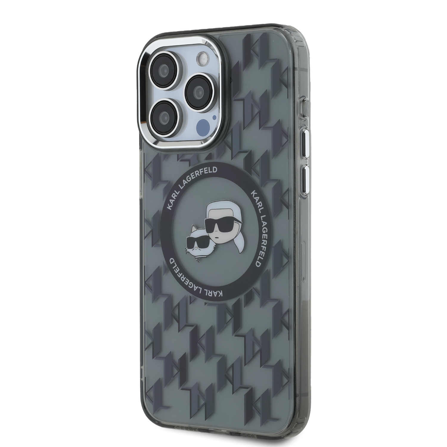 Foto 3 pulgar | Funda Karl Monograma Cabeza K&c Para Iphone 15 Pro - Negro