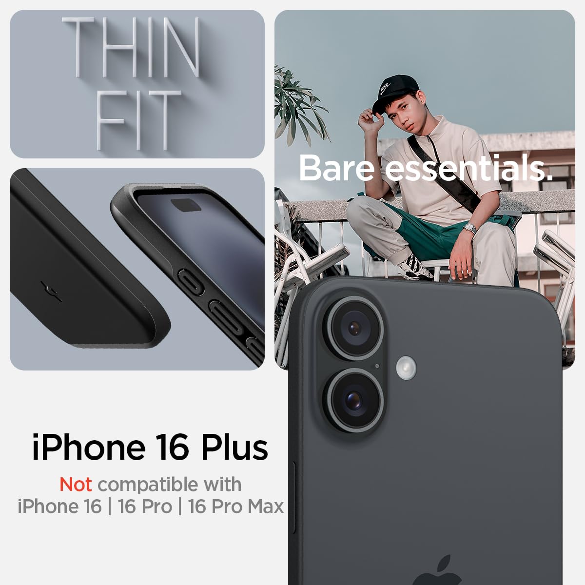Foto 3 pulgar | Funda Spigen Thin Fit Magfit Para Iphone 16 Plus, Color Negro - Venta Internacional.