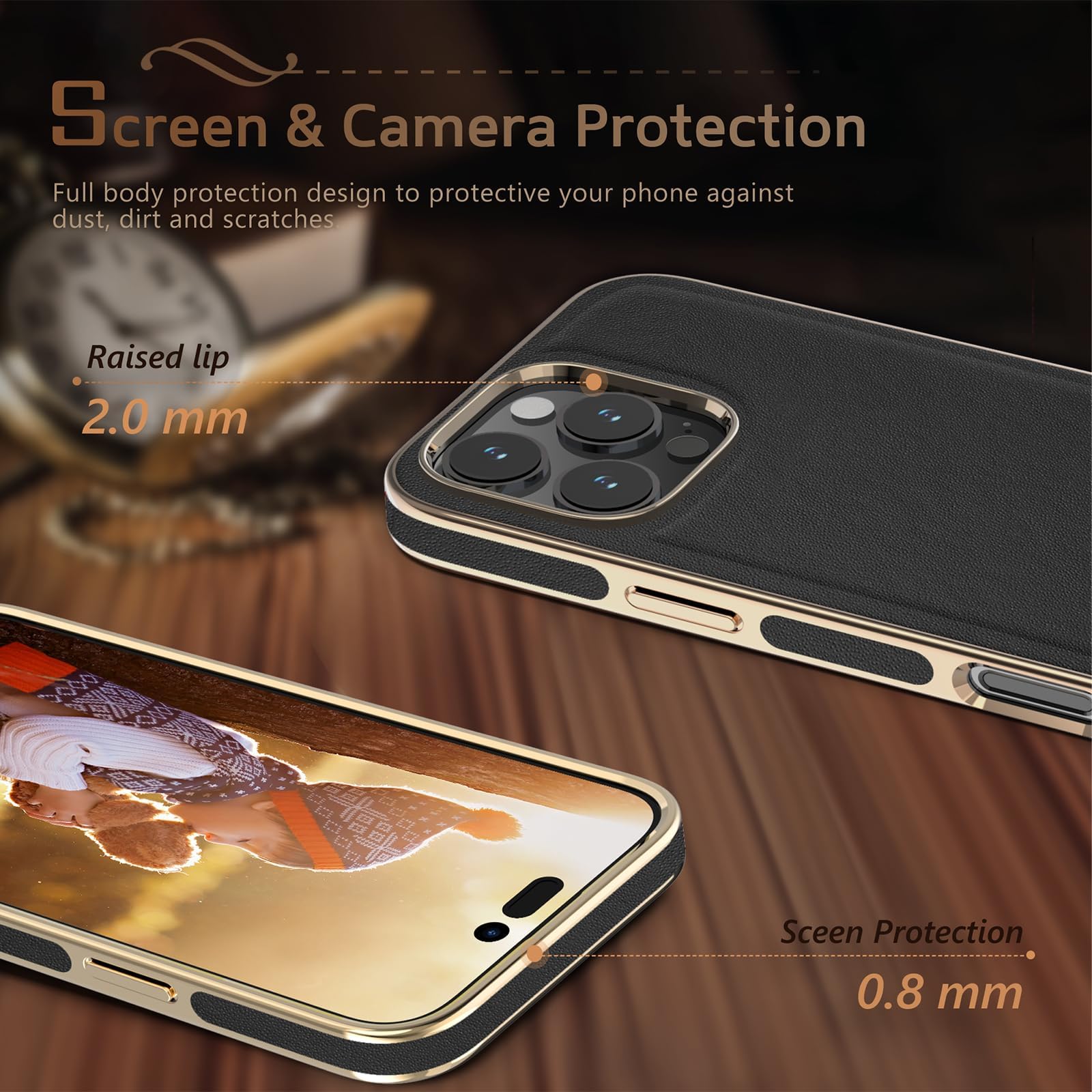 Foto 7 pulgar | Funda De Teléfono Lohasic Para Iphone 16 Pro De Piel Negra Y Dorada - Venta Internacional.
