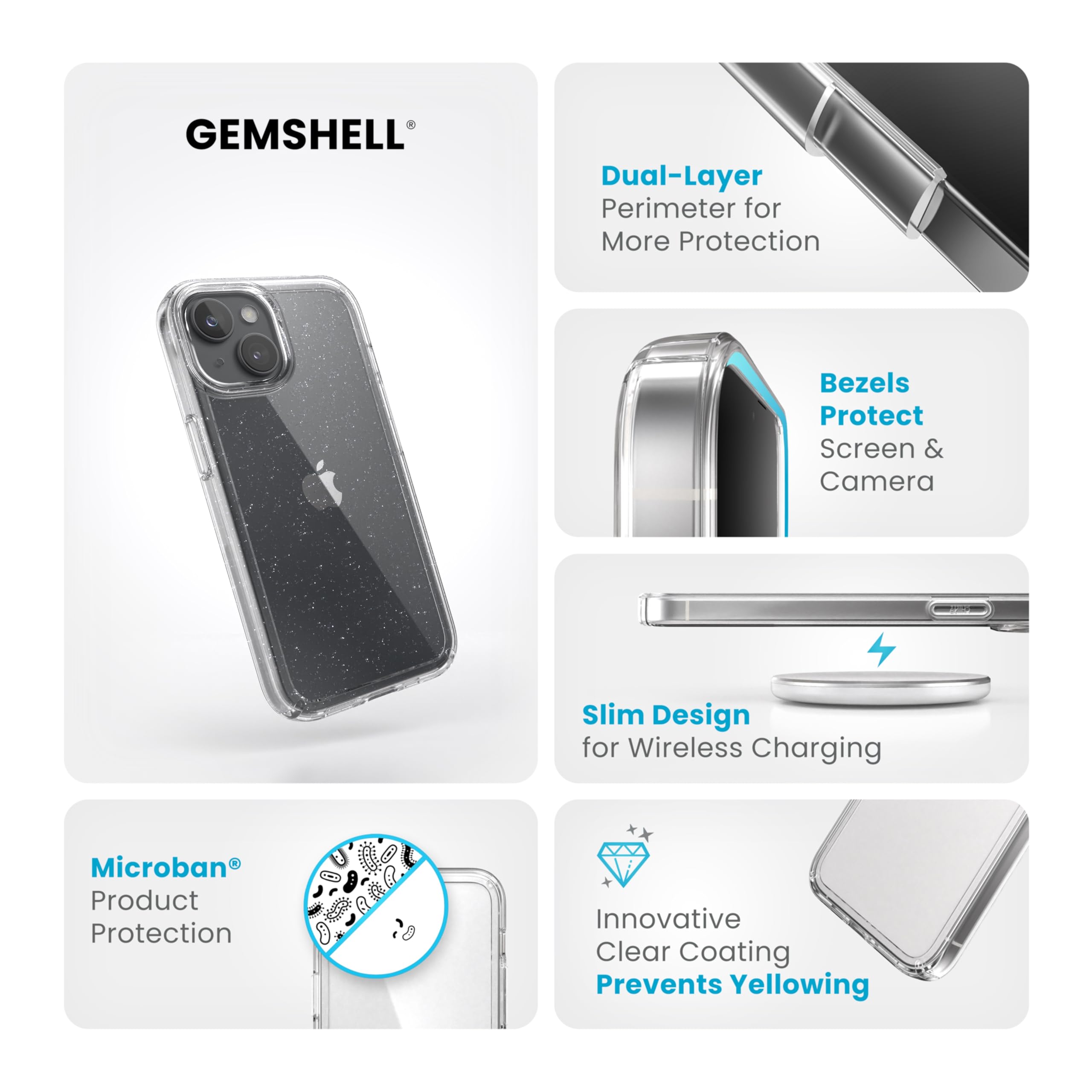Foto 4 pulgar | Funda De Teléfono Speck Clear Gemshell Platinum Glitter Para Iphone 15 - Venta Internacional.