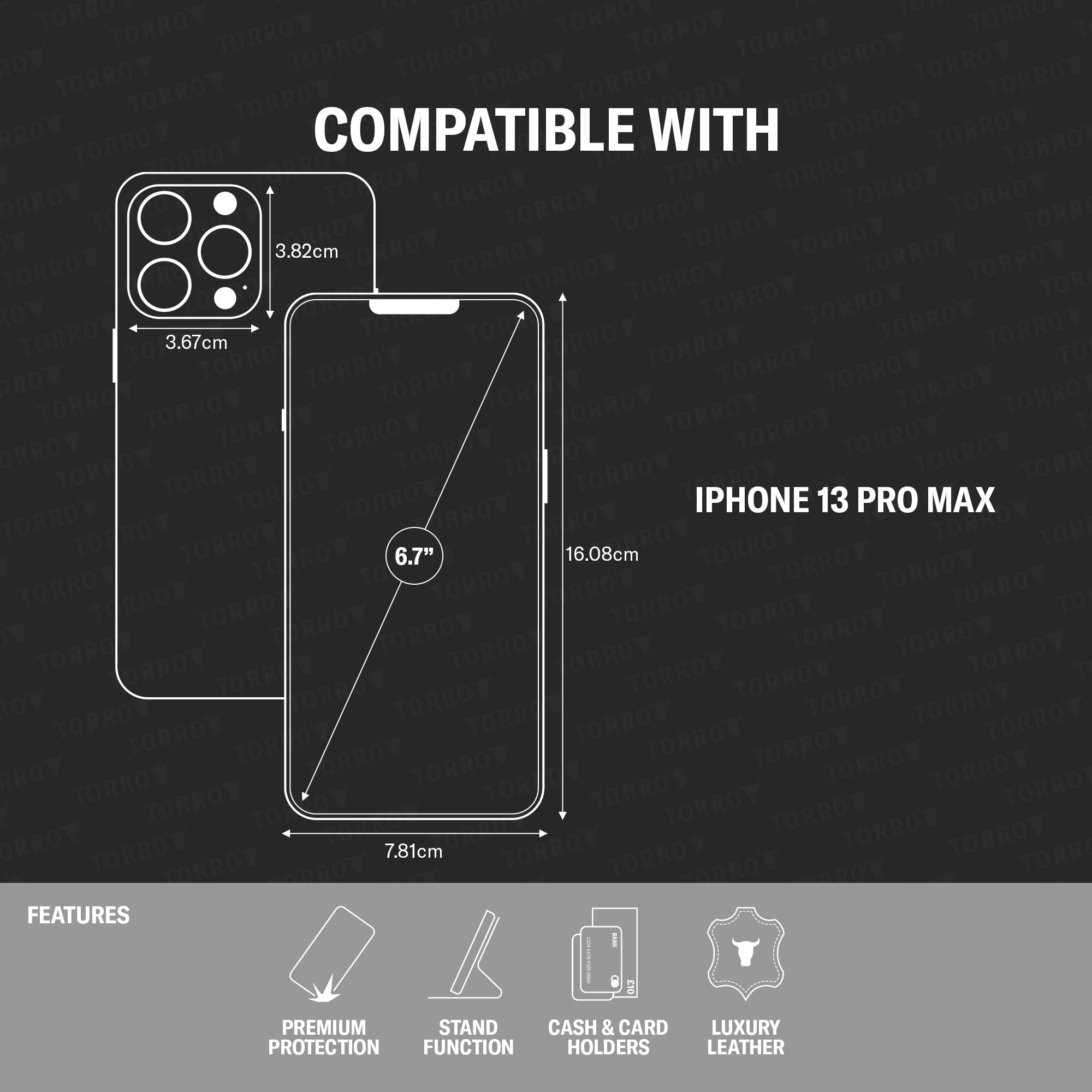 Foto 3 pulgar | Funda De Teléfono Torro Compatible Con Iphone 13 Pro Max Leather - Venta Internacional.