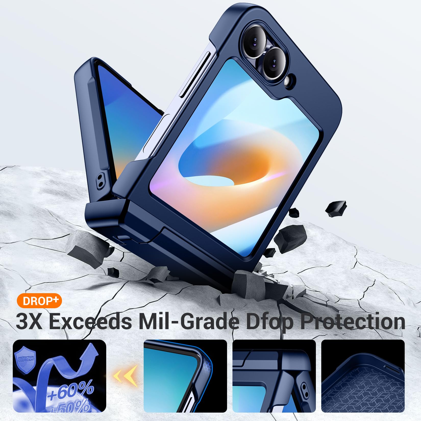 Foto 3 pulgar | Funda De Teléfono Temdan Para Samsung Galaxy Z Flip 6, Color Azul Marino - Venta Internacional.