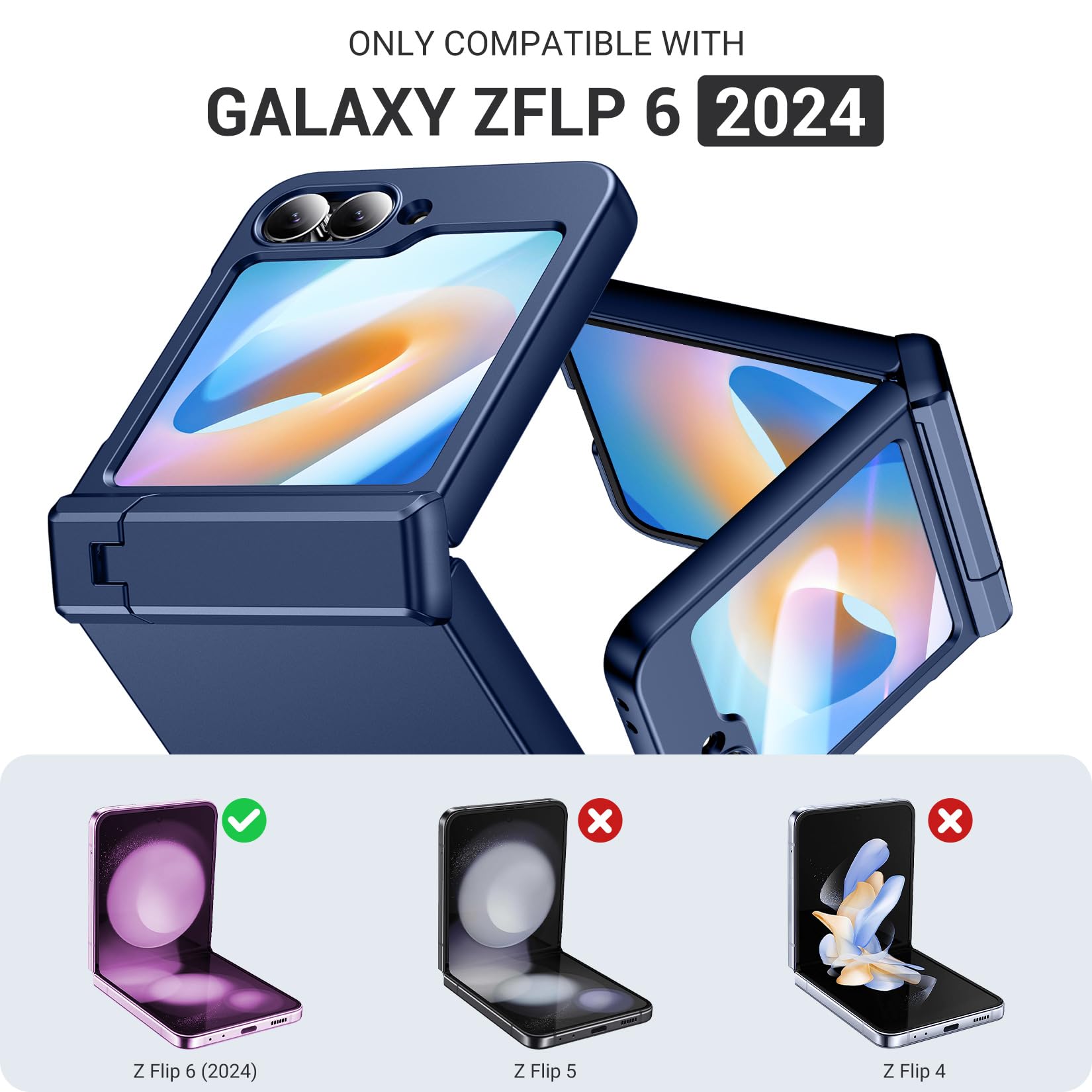 Foto 7 pulgar | Funda De Teléfono Temdan Para Samsung Galaxy Z Flip 6, Color Azul Marino - Venta Internacional.