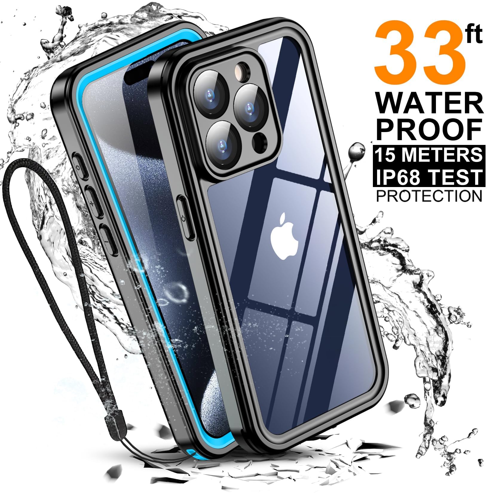 Foto 4 pulgar | Funda Impermeable Temdan Para Iphone 15 Pro Max Azul/transparente - Venta Internacional.