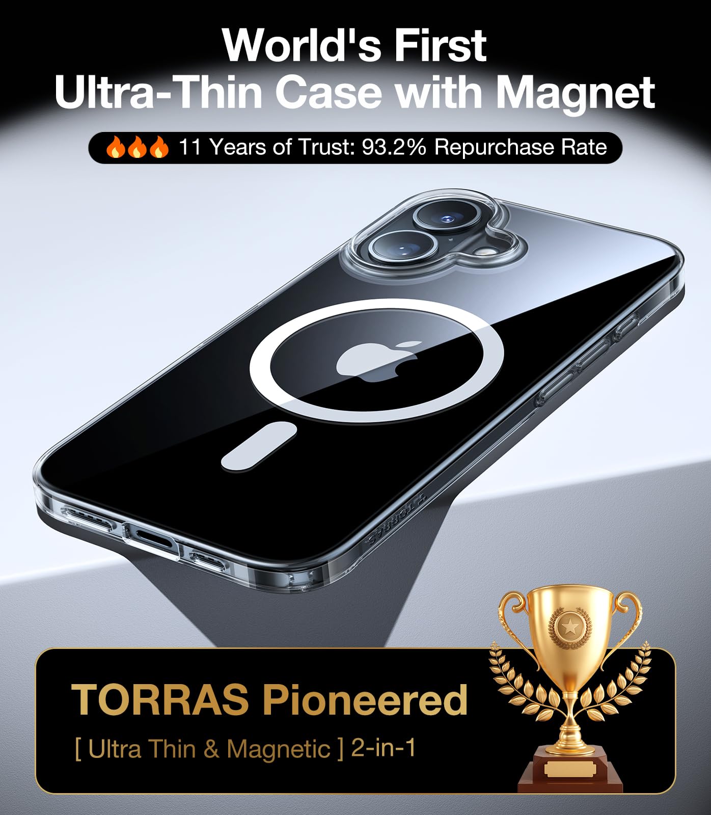 Foto 3 pulgar | Funda De Teléfono Torras Magnetic Slim Fit Para Iphone 16 Plus, Transparente - Venta Internacional.