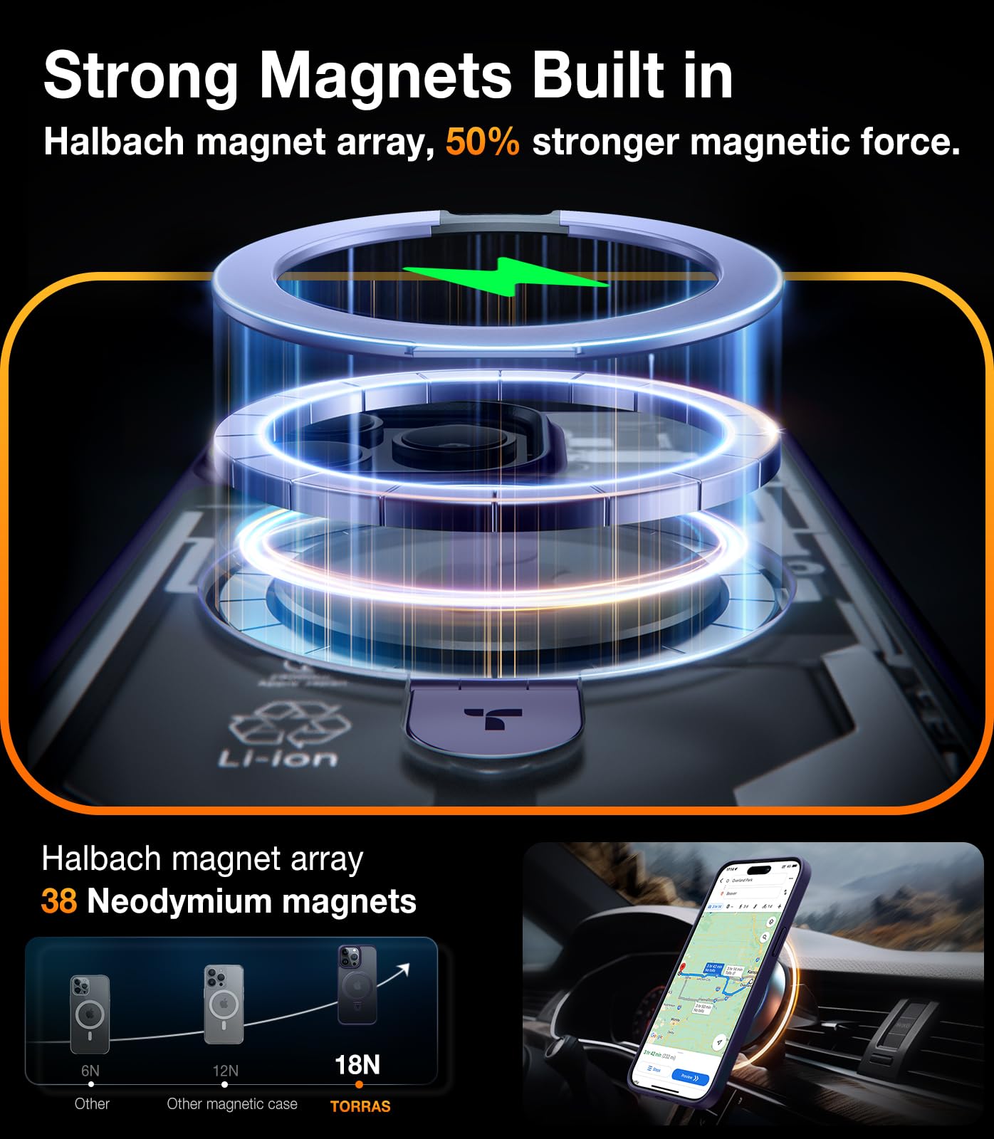 Foto 3 pulgar | Funda De Teléfono Torras Magnetic Ostand Para Iphone 15 Pro Max Morada - Venta Internacional.