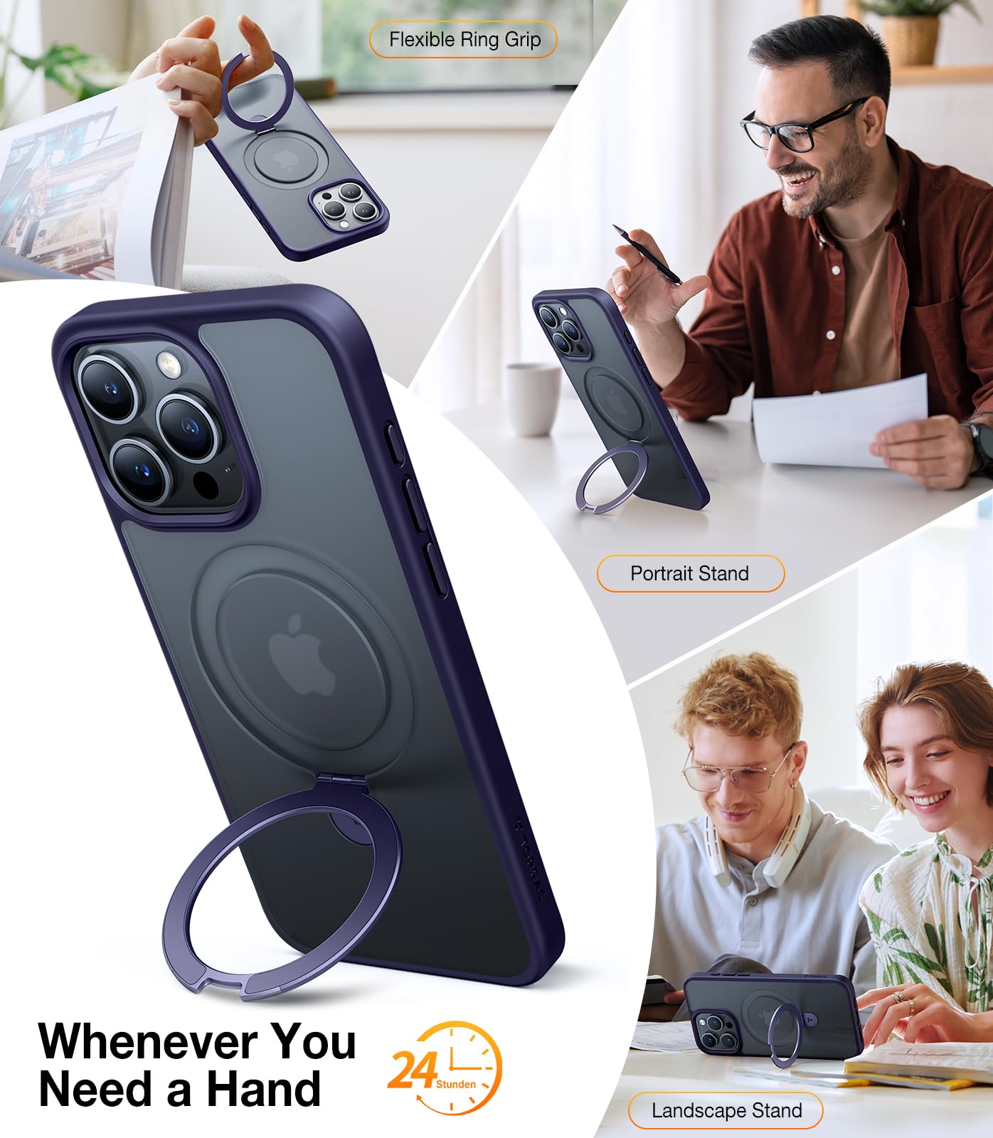 Foto 3 | Funda De Teléfono Torras Magnetic Ostand Para Iphone 15 Pro Max Morada - Venta Internacional.