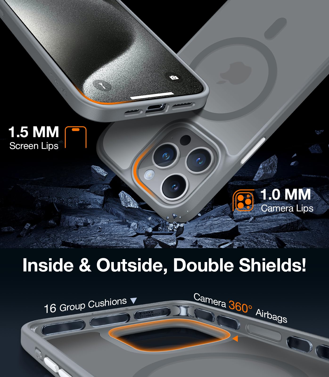 Foto 7 pulgar | Funda Magnética Torras Para Iphone 15 Pro, A Prueba De Golpes, Color Gris - Venta Internacional.
