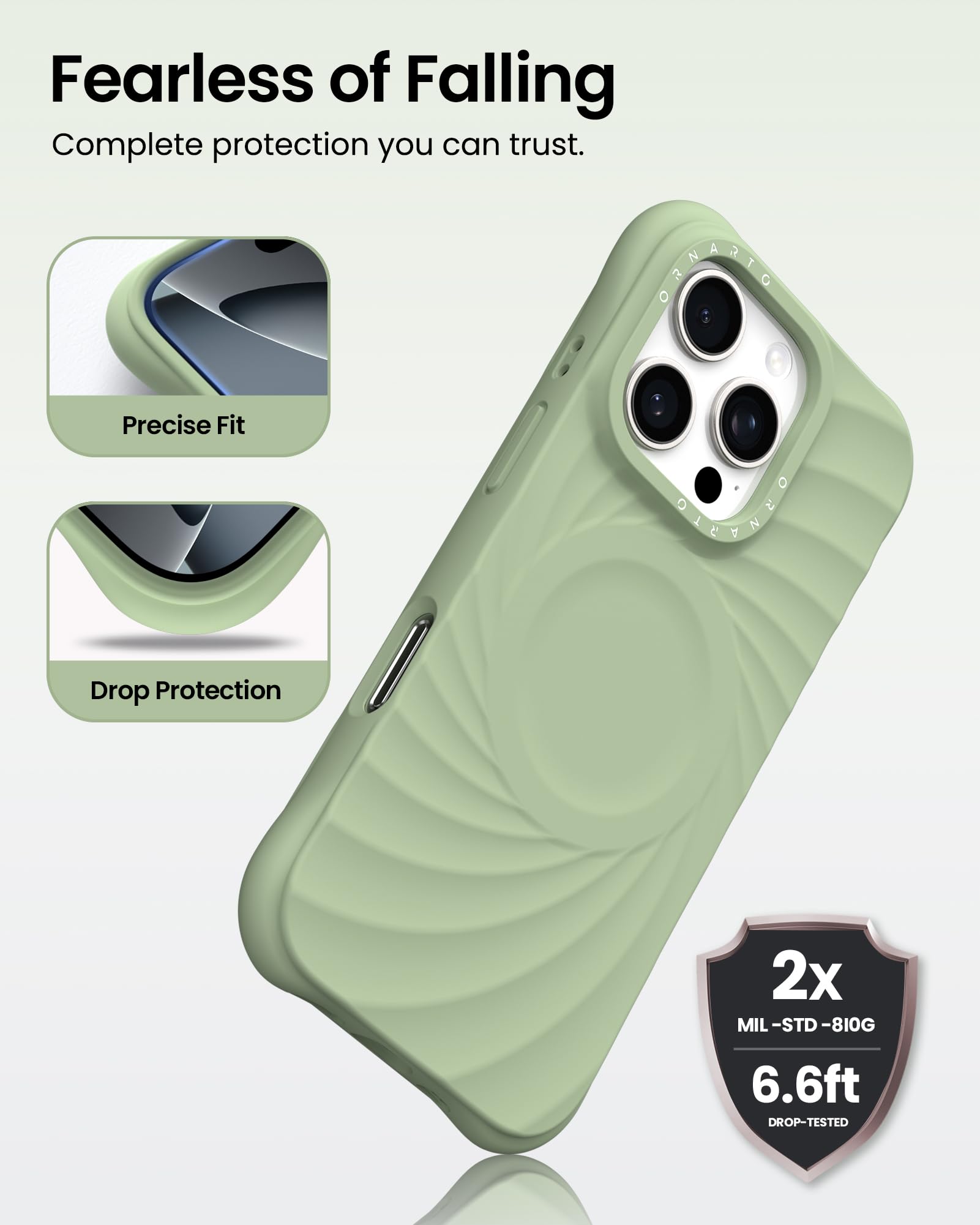 Foto 4 pulgar | Funda De Teléfono Ornarto Vortuxe Para Iphone 16 Pro 6.3 Pulgadas Matcha - Venta Internacional.