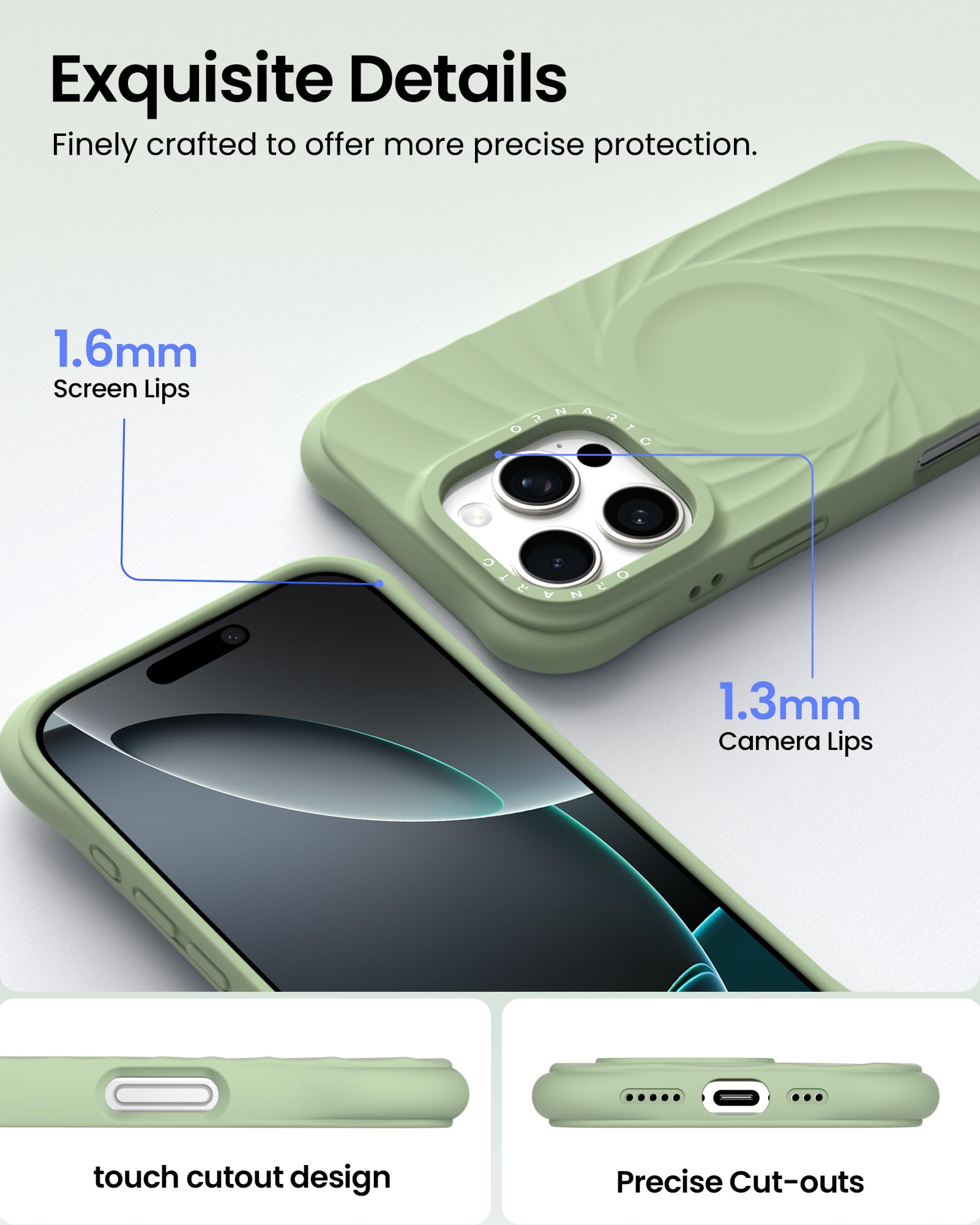 Foto 5 pulgar | Funda De Teléfono Ornarto Vortuxe Para Iphone 16 Pro 6.3 Pulgadas Matcha - Venta Internacional.