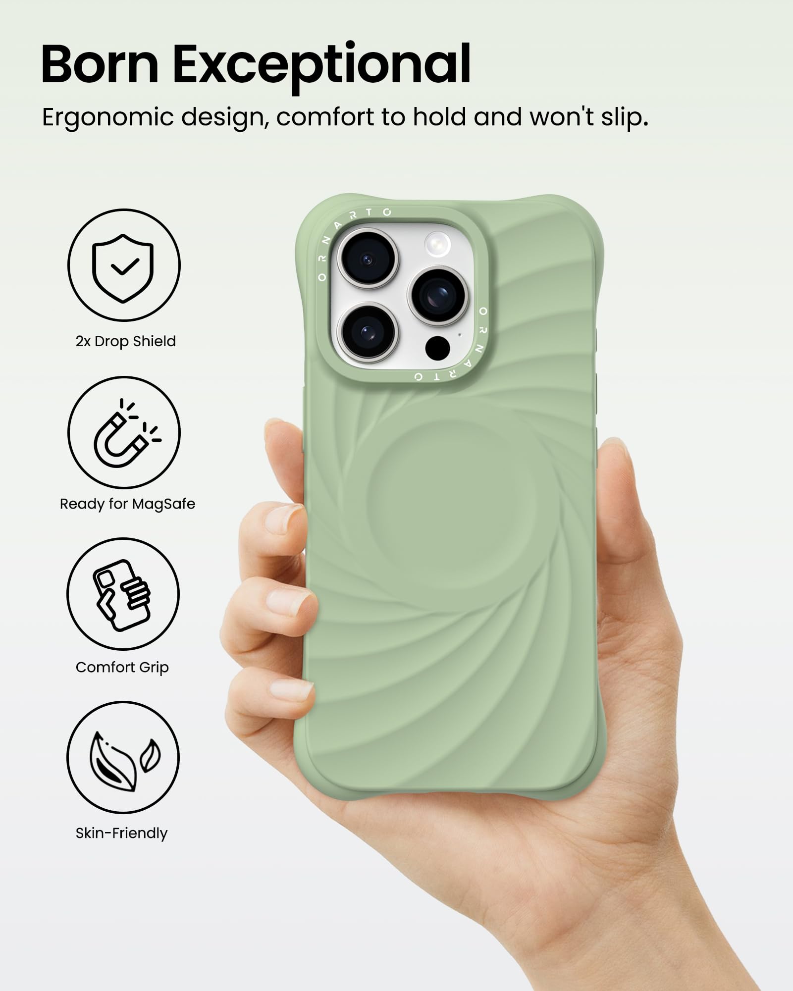 Foto 6 pulgar | Funda De Teléfono Ornarto Vortuxe Para Iphone 16 Pro 6.3 Pulgadas Matcha - Venta Internacional.