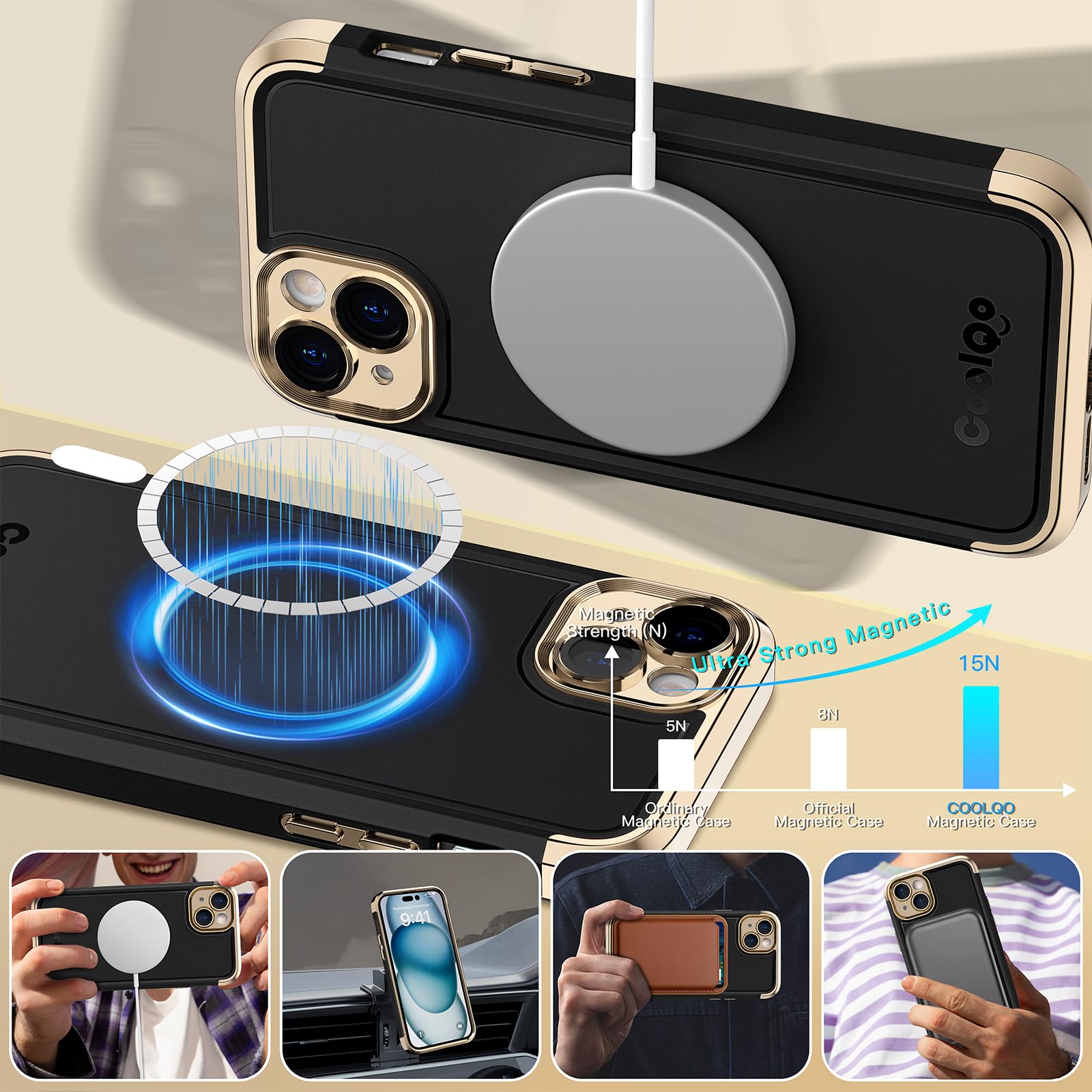 Foto 3 pulgar | Funda Magnética Coolqo Para Iphone 15 6.1 Negro Dorado - Venta Internacional.