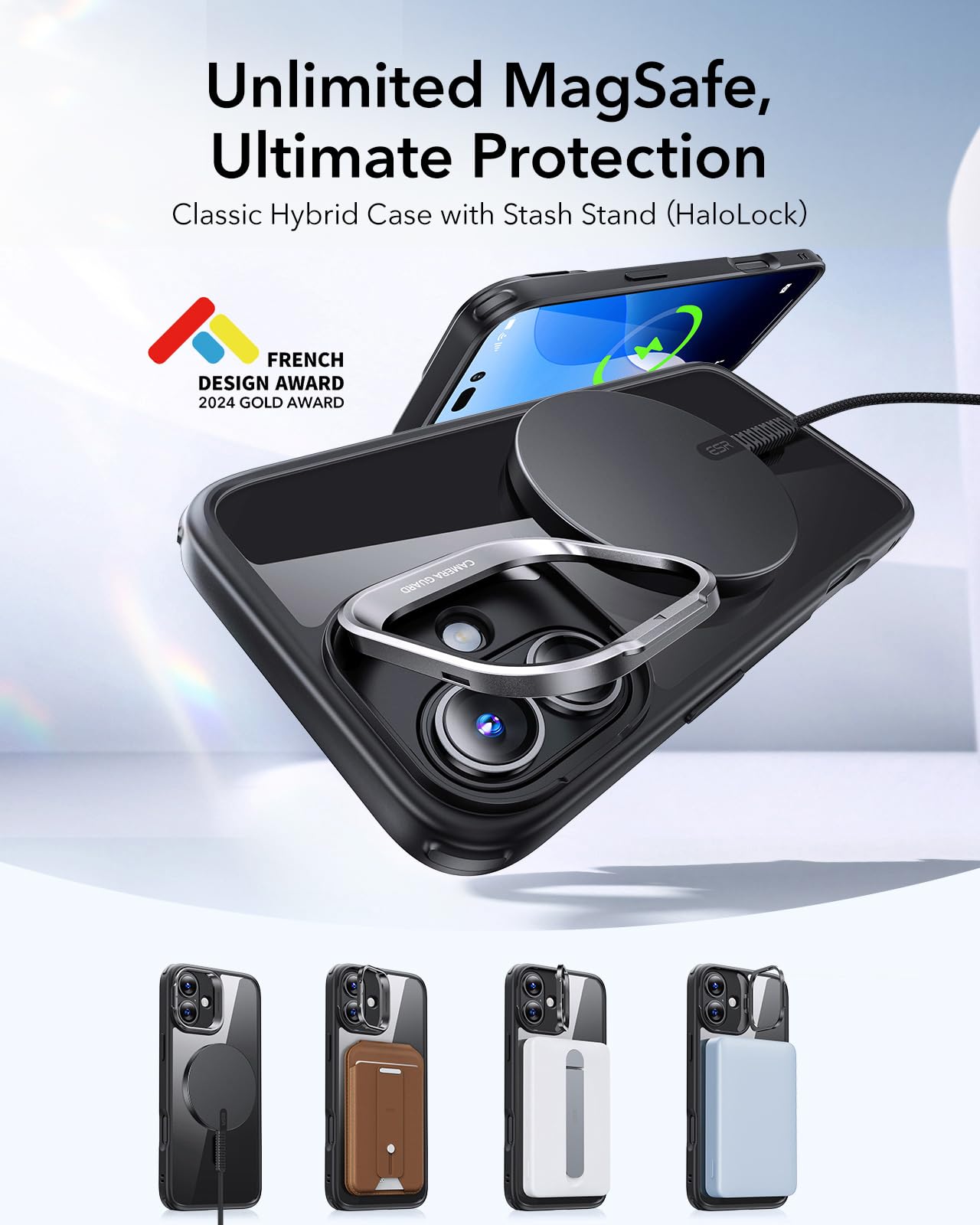 Foto 4 pulgar | Funda De Teléfono Esr Para Iphone 16 Compatible Con Magsafe, Color Negro Transparente - Venta Internacional.
