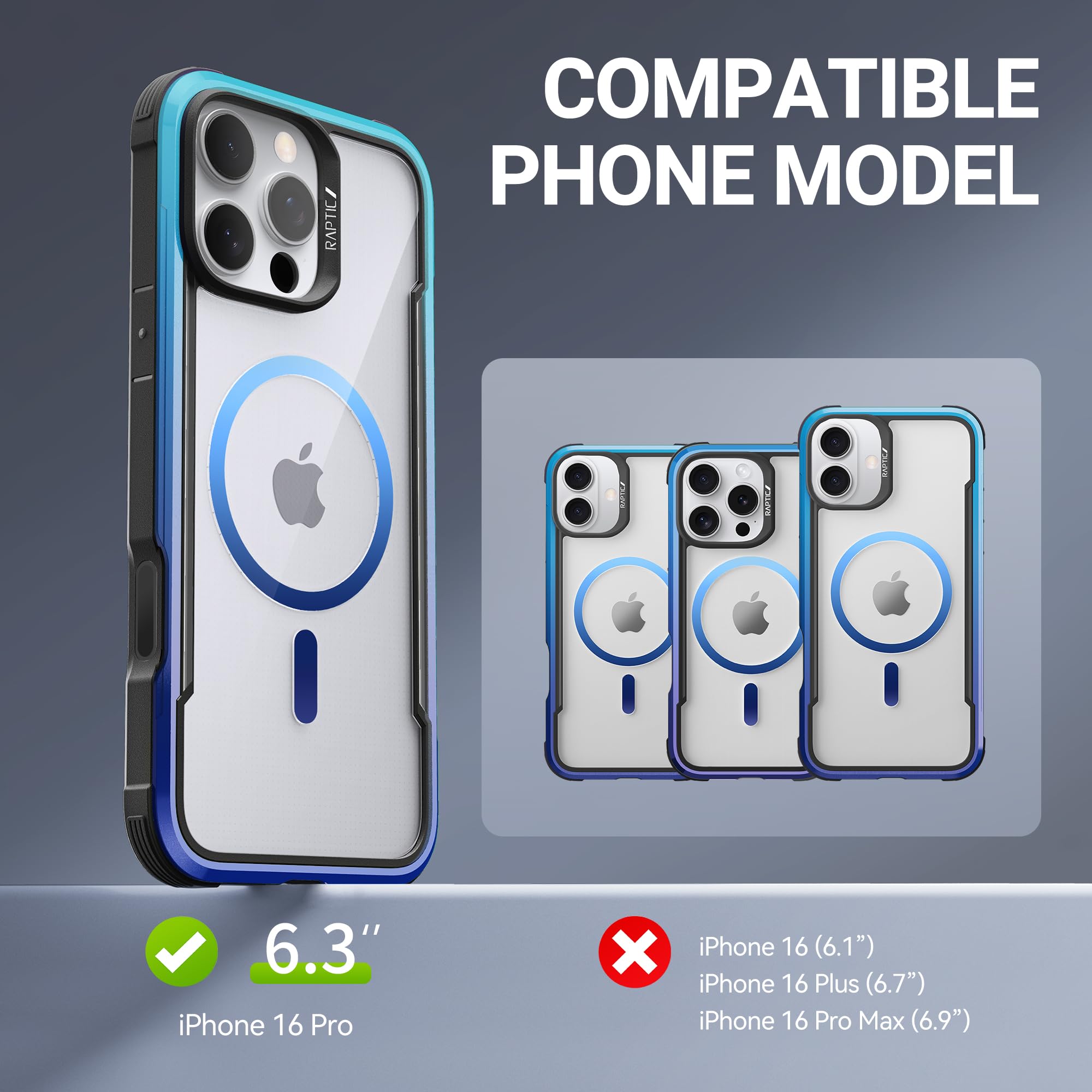 Foto 2 | Funda Raptic Upgraded Shield 2.0 Para Iphone 16 Pro, Color Azul Degradado - Venta Internacional.