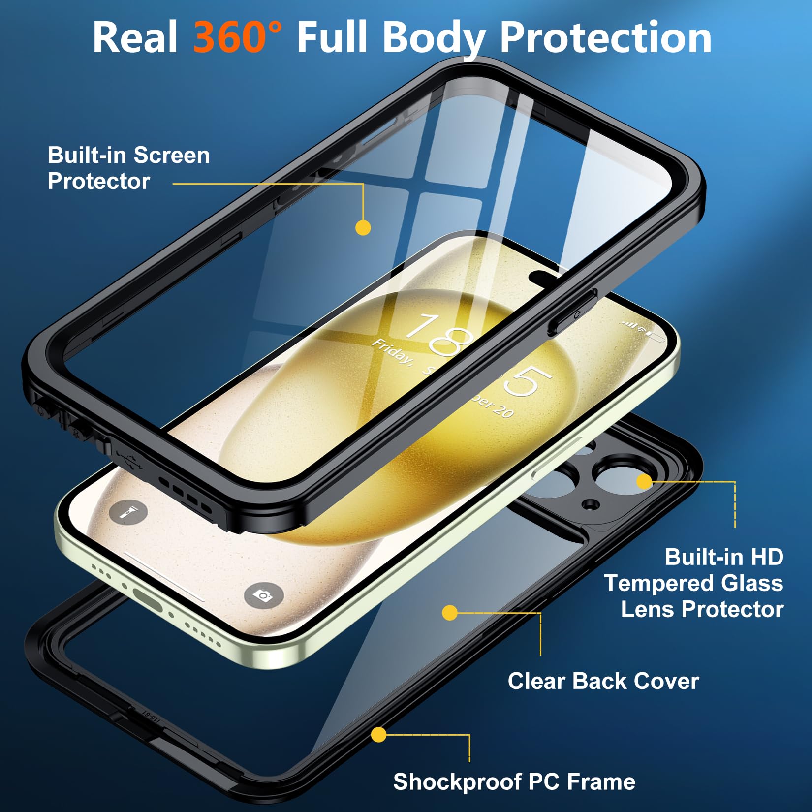 Foto 5 pulgar | Funda Spidercase Para Iphone 15 Plus, Impermeable, Negra Y Transparente - Venta Internacional.