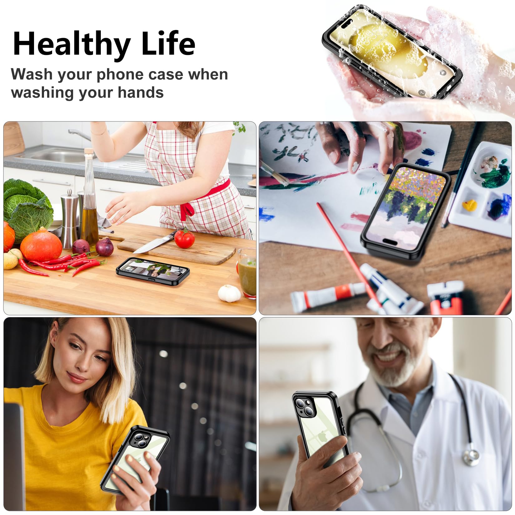 Foto 7 pulgar | Funda Spidercase Para Iphone 15 Plus, Impermeable, Negra Y Transparente - Venta Internacional.