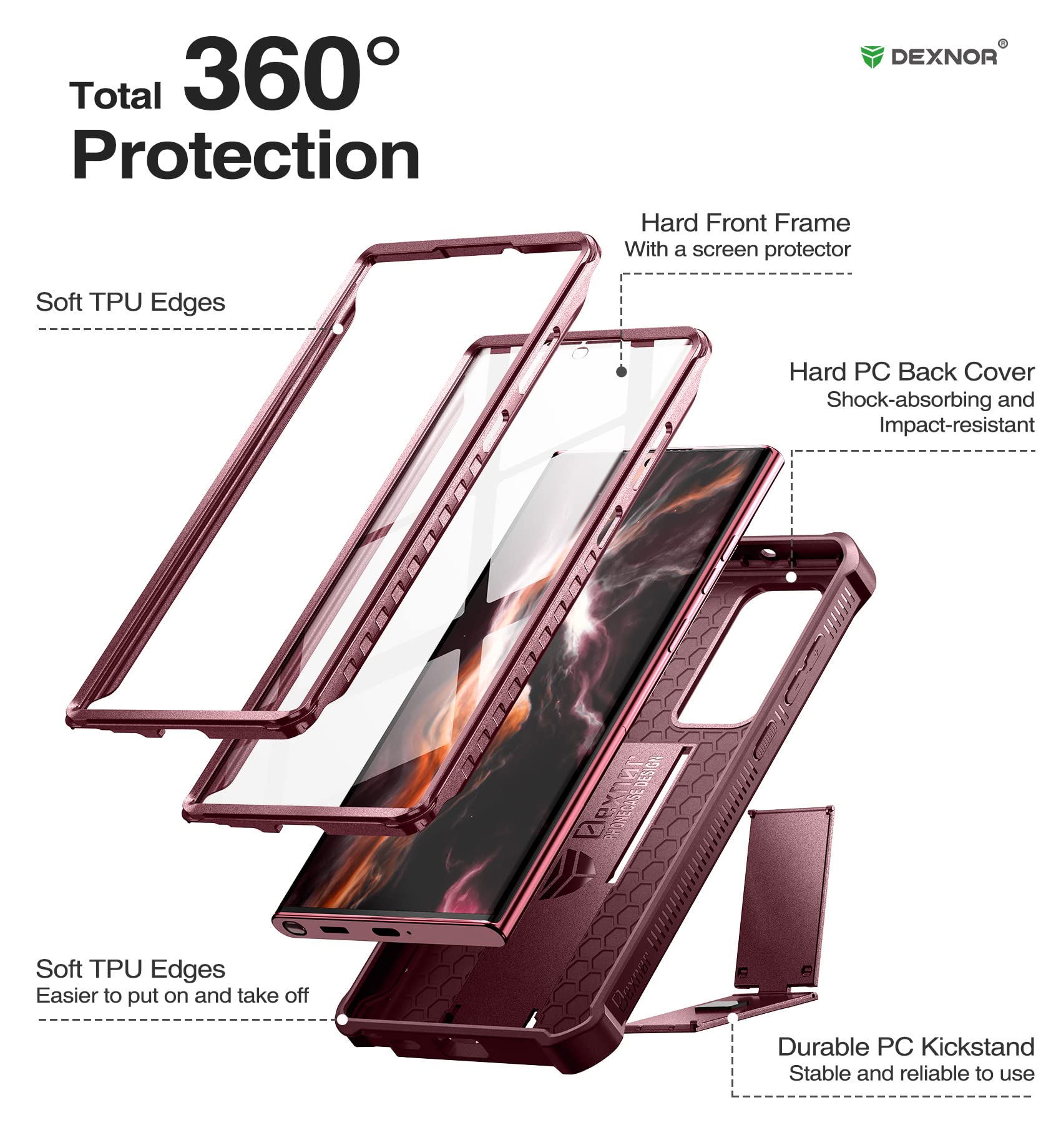 Foto 7 pulgar | Funda Dexnor De Cuerpo Completo Con Protector De Pantalla Para Samsung S22 Ultra - Venta Internacional.