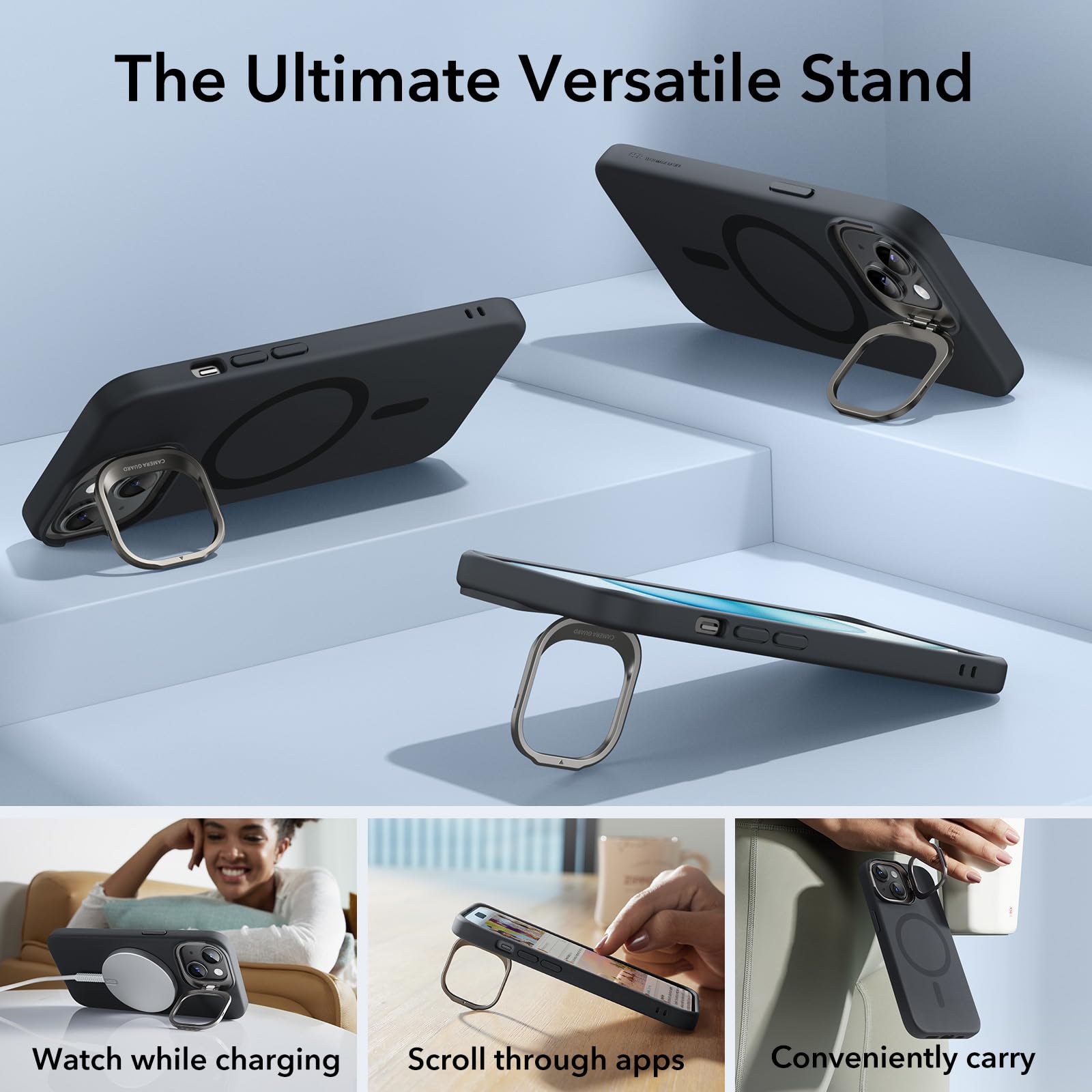 Foto 7 pulgar | Funda Esr Para Iphone 15 Magsafe De Silicona Con Soporte Negro - Venta Internacional.