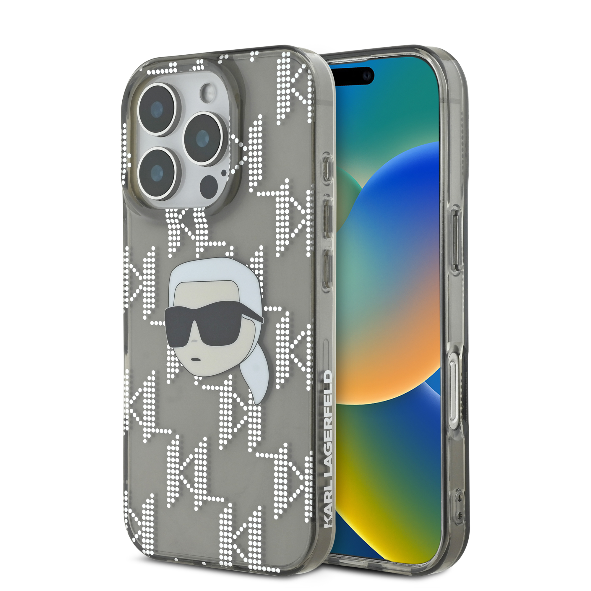 Funda Karl Monograma Cara Karl Para Iphone 16 Pro - Negro