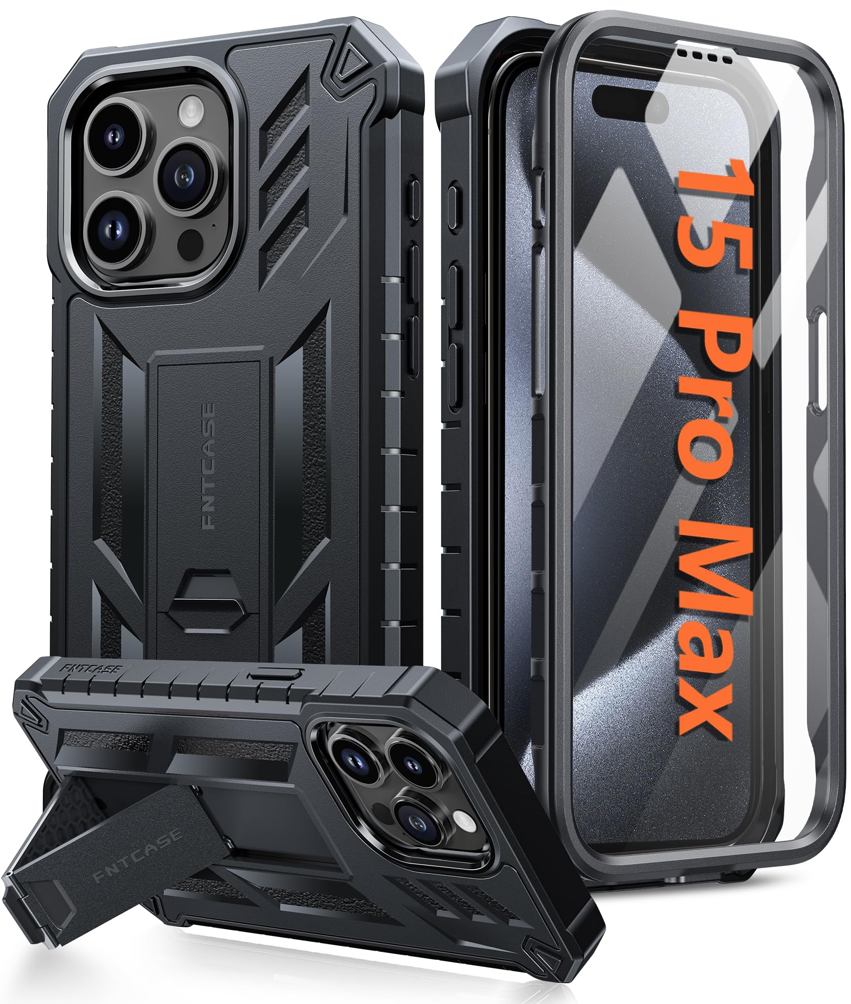 Foto 1 | Funda De Teléfono Fntcase Para Iphone 15 Pro Max Con Soporte Negro - Venta Internacional.
