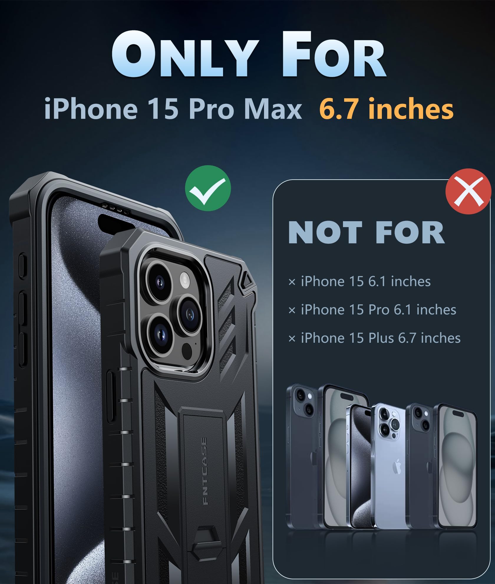 Foto 3 pulgar | Funda De Teléfono Fntcase Para Iphone 15 Pro Max Con Soporte Negro - Venta Internacional.