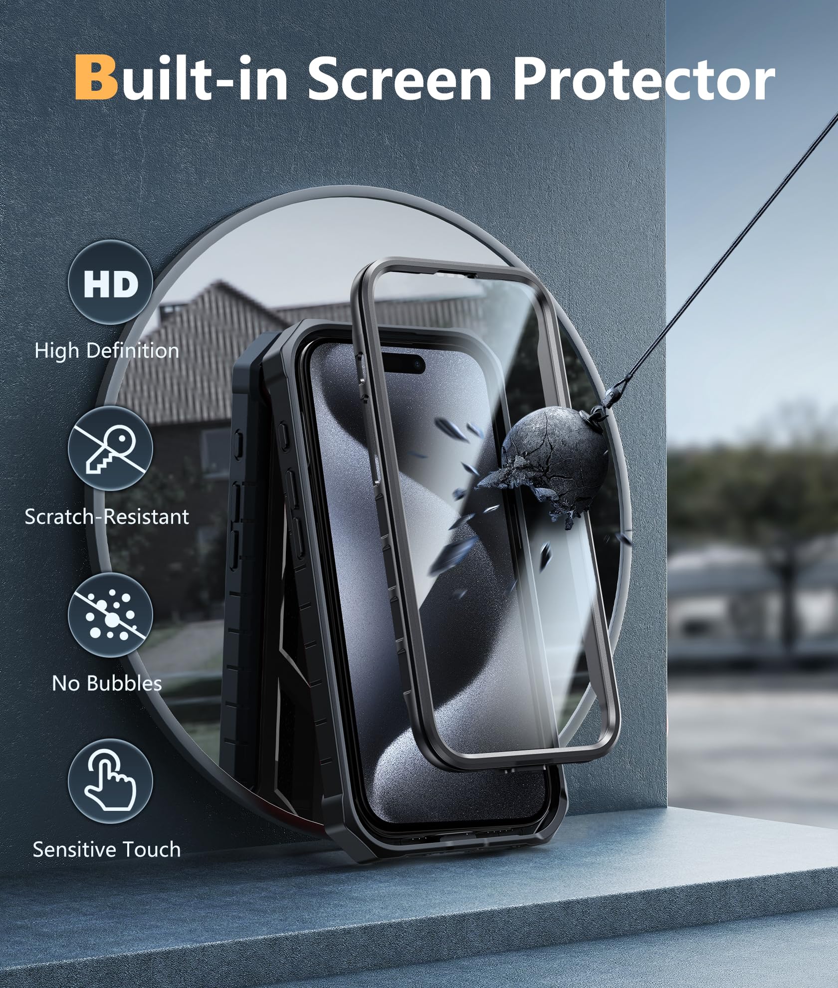 Foto 5 pulgar | Funda De Teléfono Fntcase Para Iphone 15 Pro Max Con Soporte Negro - Venta Internacional.