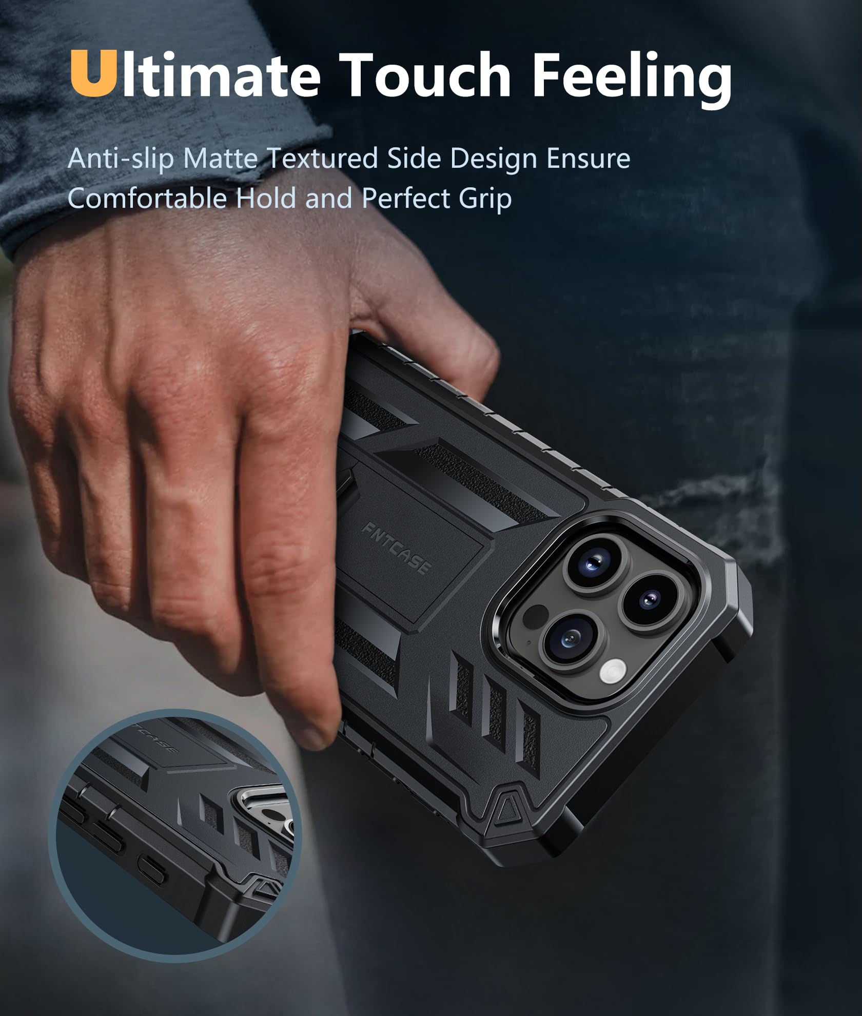 Foto 7 pulgar | Funda De Teléfono Fntcase Para Iphone 15 Pro Max Con Soporte Negro - Venta Internacional.
