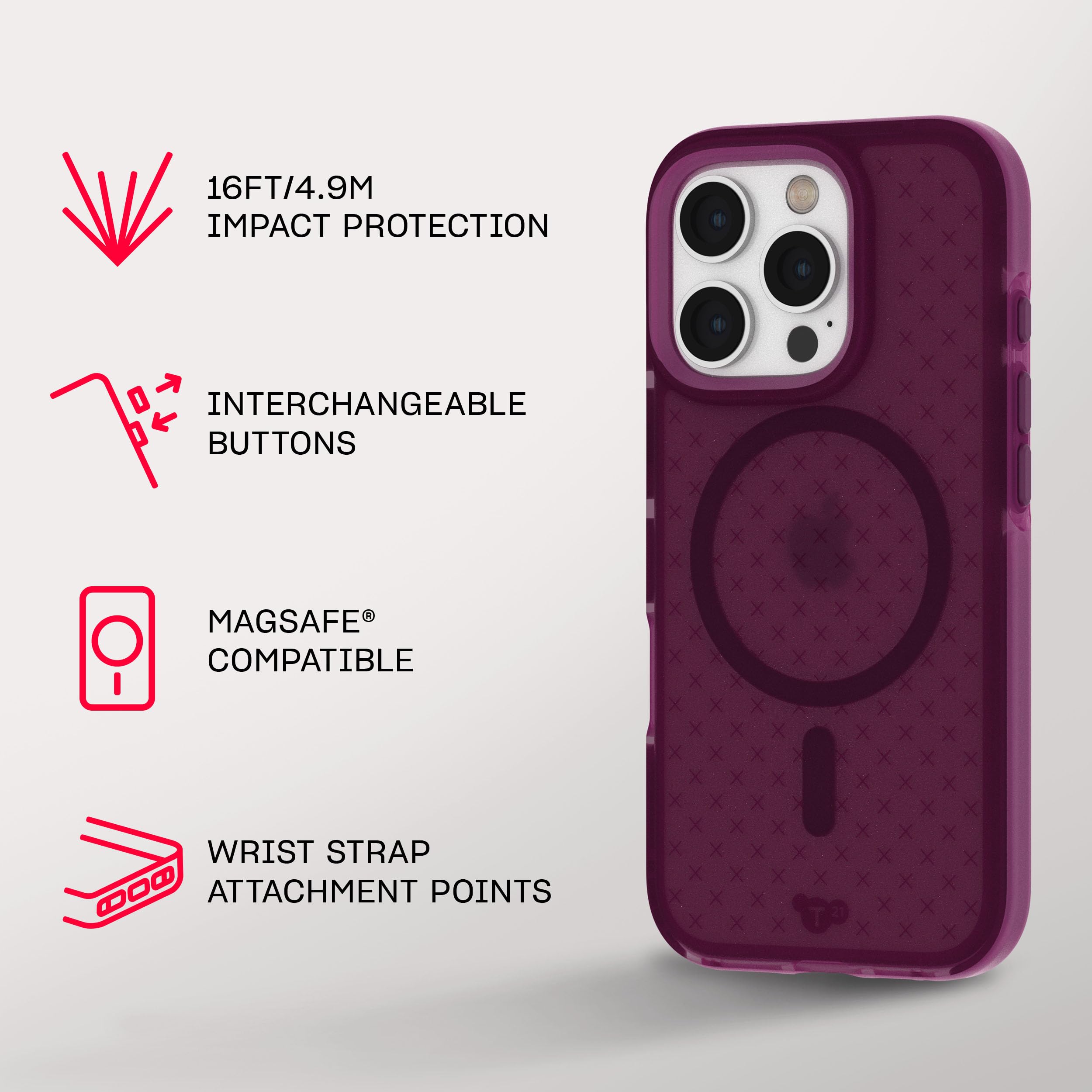 Foto 5 pulgar | Funda Tech21 Evocheck Para Iphone 16 Pro Con Magsafe Plum - Venta Internacional.