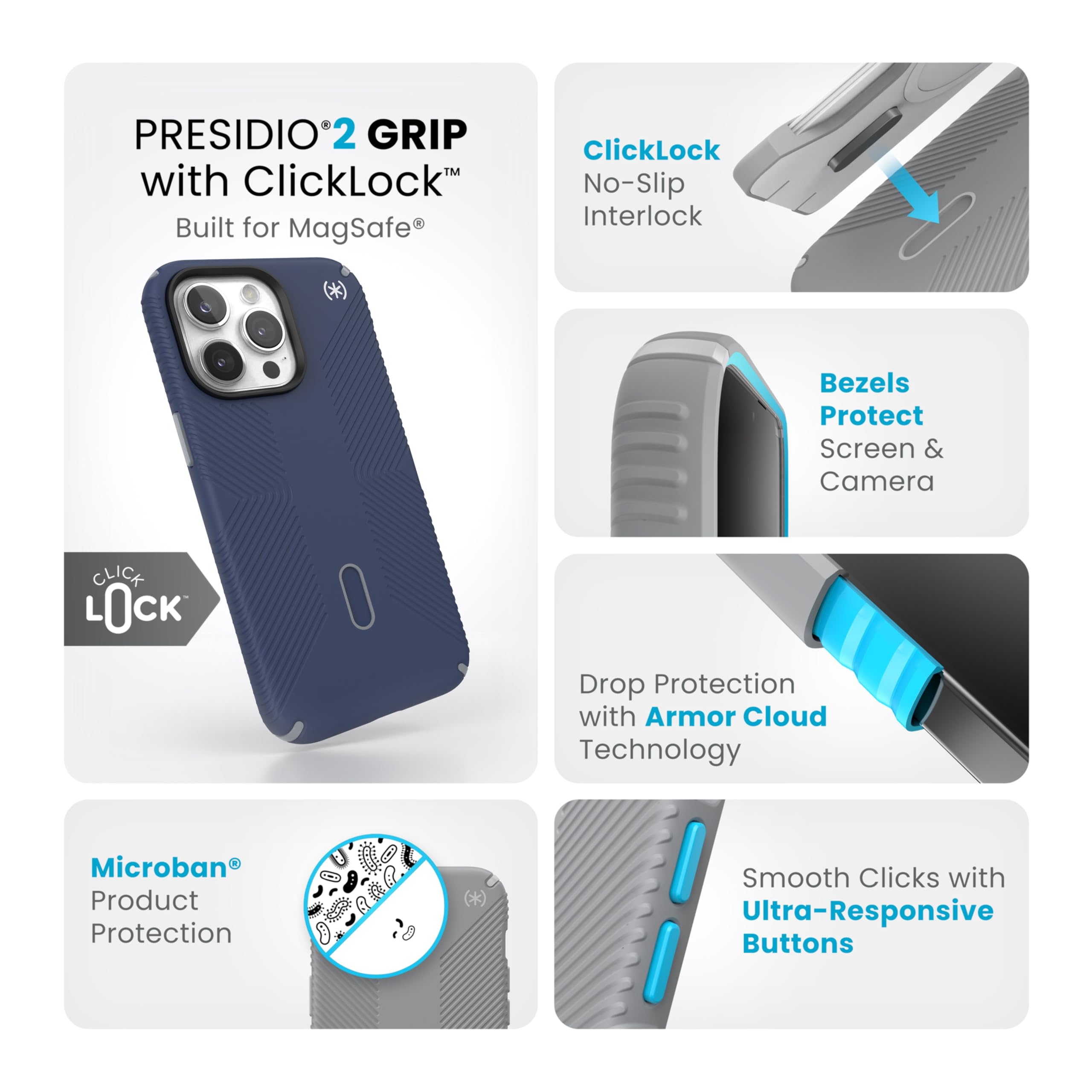 Foto 4 pulgar | Funda Para Teléfono Speck Iphone 15 Pro Max Presidio2 Grip Azul/gris/blanco - Venta Internacional.