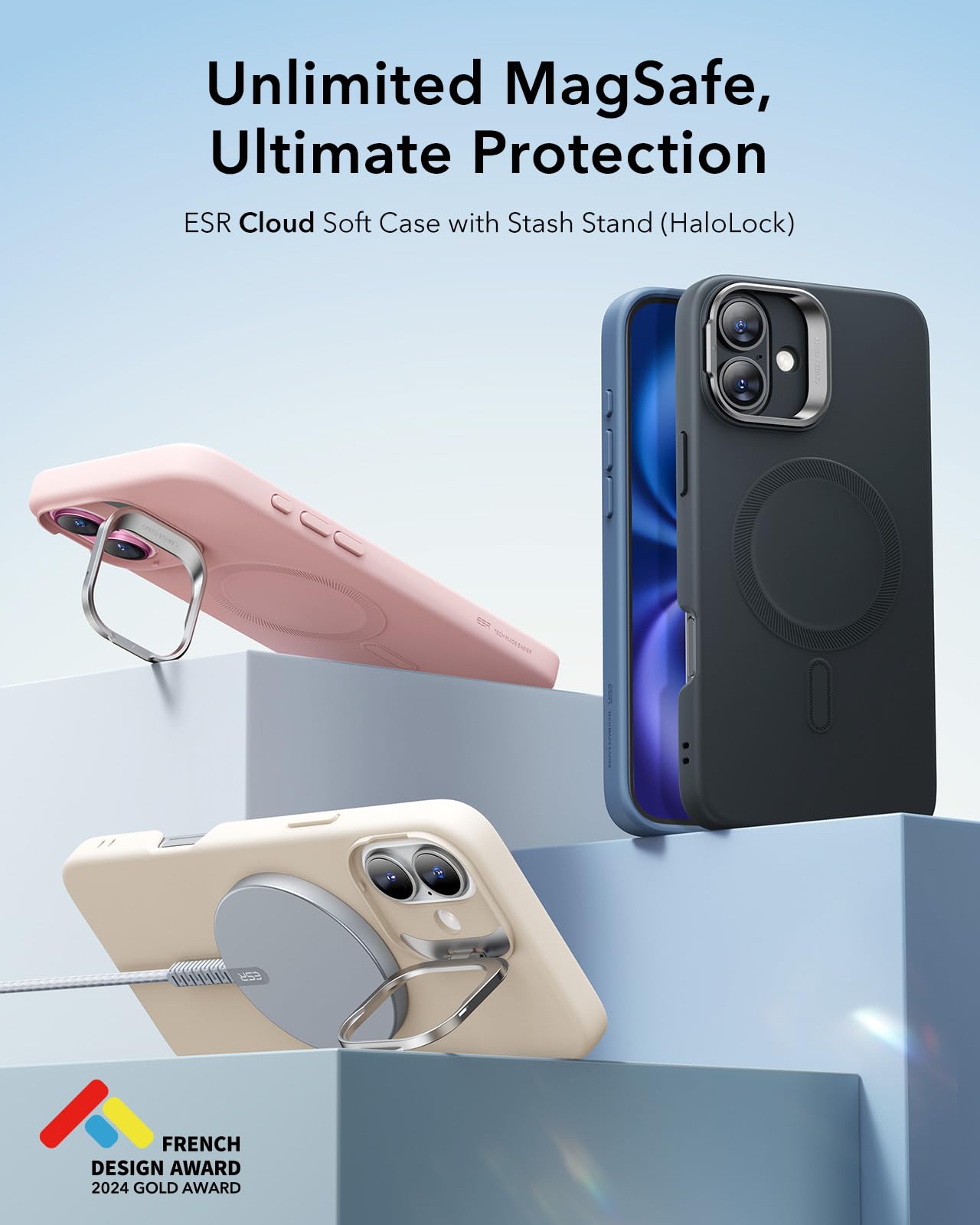 Foto 4 pulgar | Funda De Silicona Esr Con Soporte Para Iphone 16 Plus, Color Negro - Venta Internacional.
