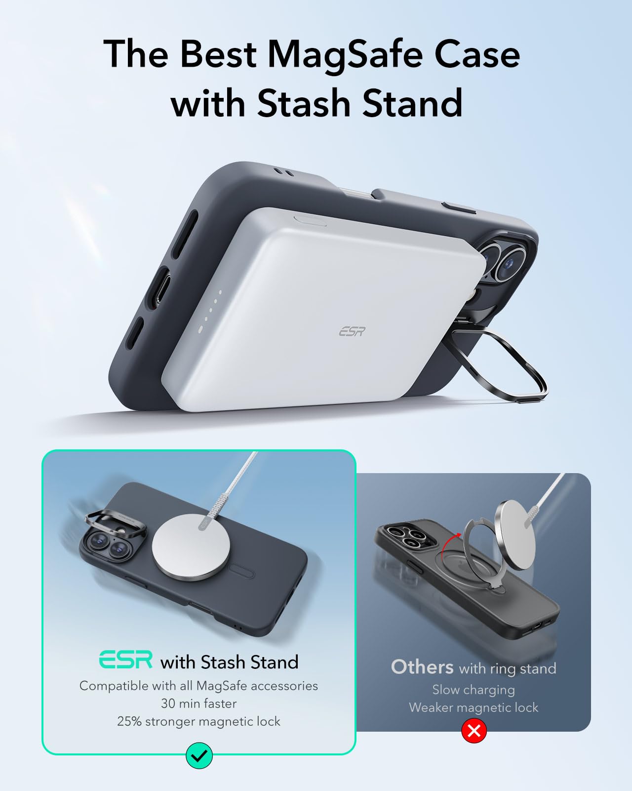 Foto 4 | Funda De Silicona Esr Con Soporte Para Iphone 16 Plus, Color Negro - Venta Internacional.
