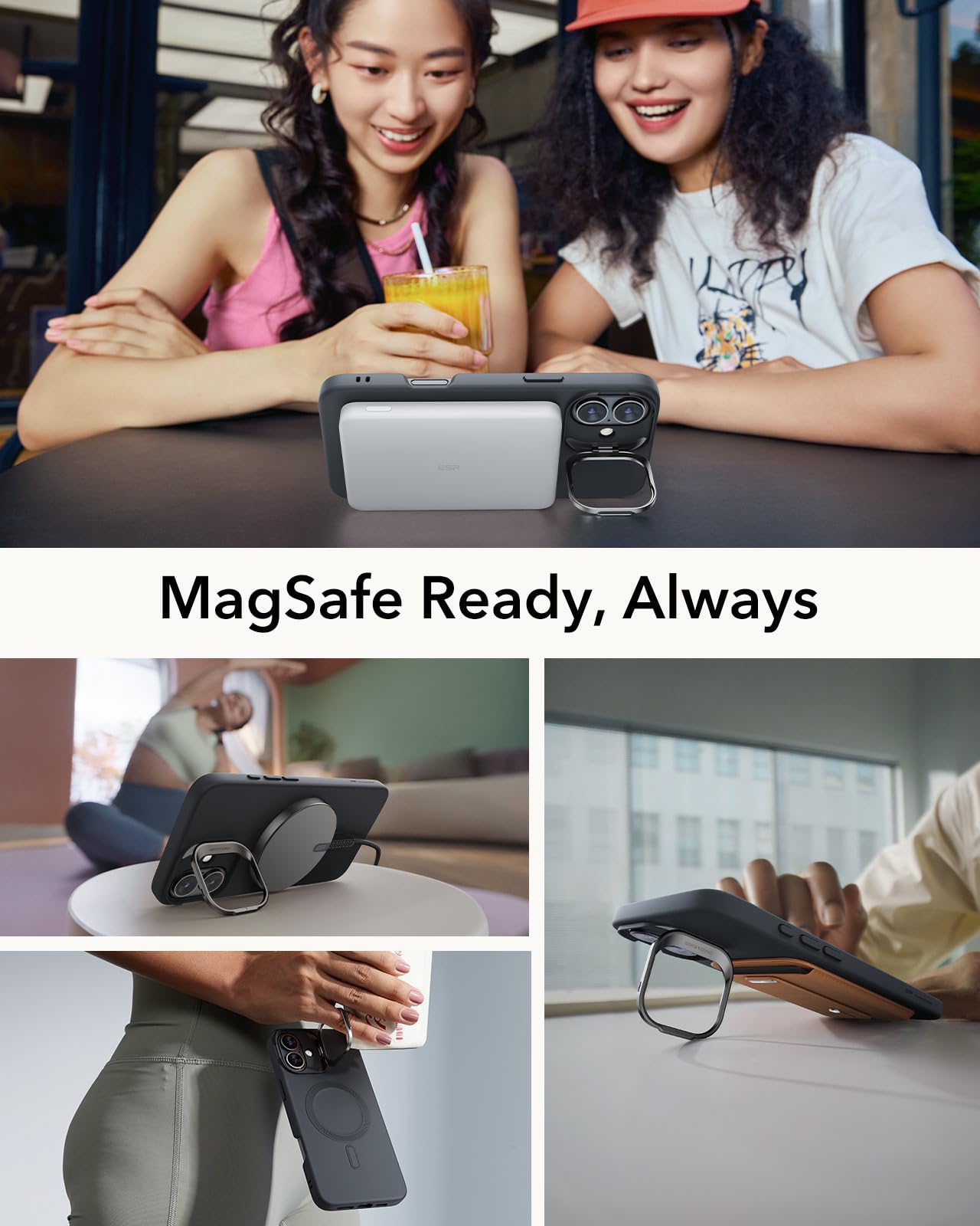Foto 6 pulgar | Funda De Silicona Esr Con Soporte Para Iphone 16 Plus, Color Negro - Venta Internacional.