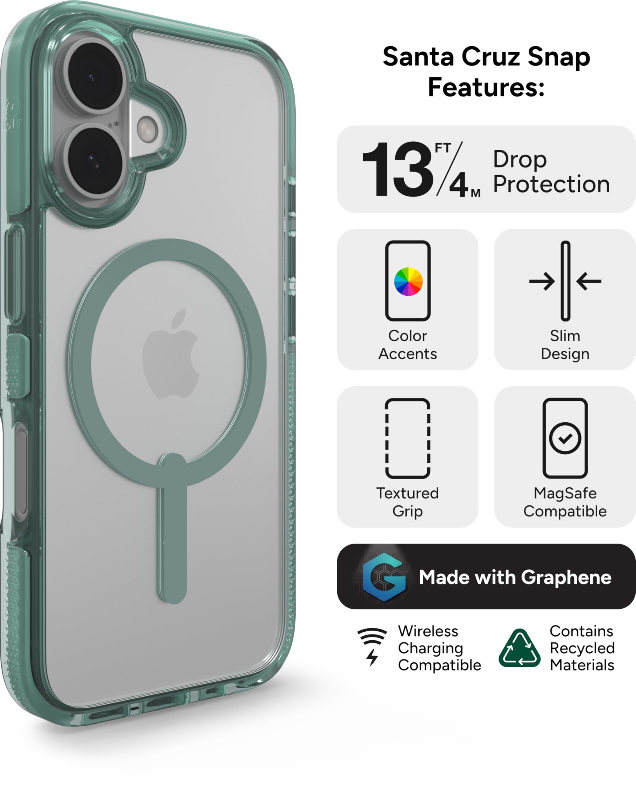 Foto 4 pulgar | Funda Snap Zagg Santa Cruz Para Iphone 16 Magsafe, Color Verde - Venta Internacional.