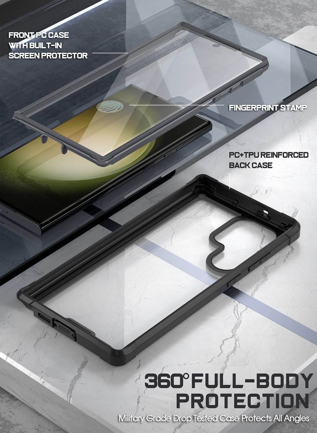 Foto 2 | Funda Poetic Guardian Para Galaxy S23 Ultra 5g De 6,8 Pulgadas, Color Negro Y Transparente - Venta Internacional.