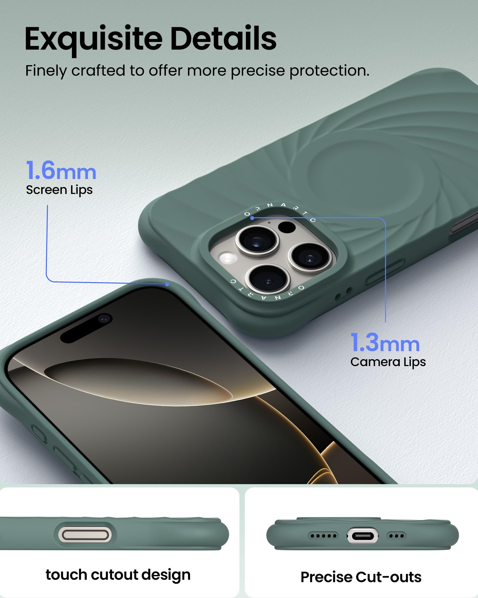 Foto 5 pulgar | Funda Ornarto Vortuxe Para Iphone 16 Pro Verde Pino - Venta Internacional.