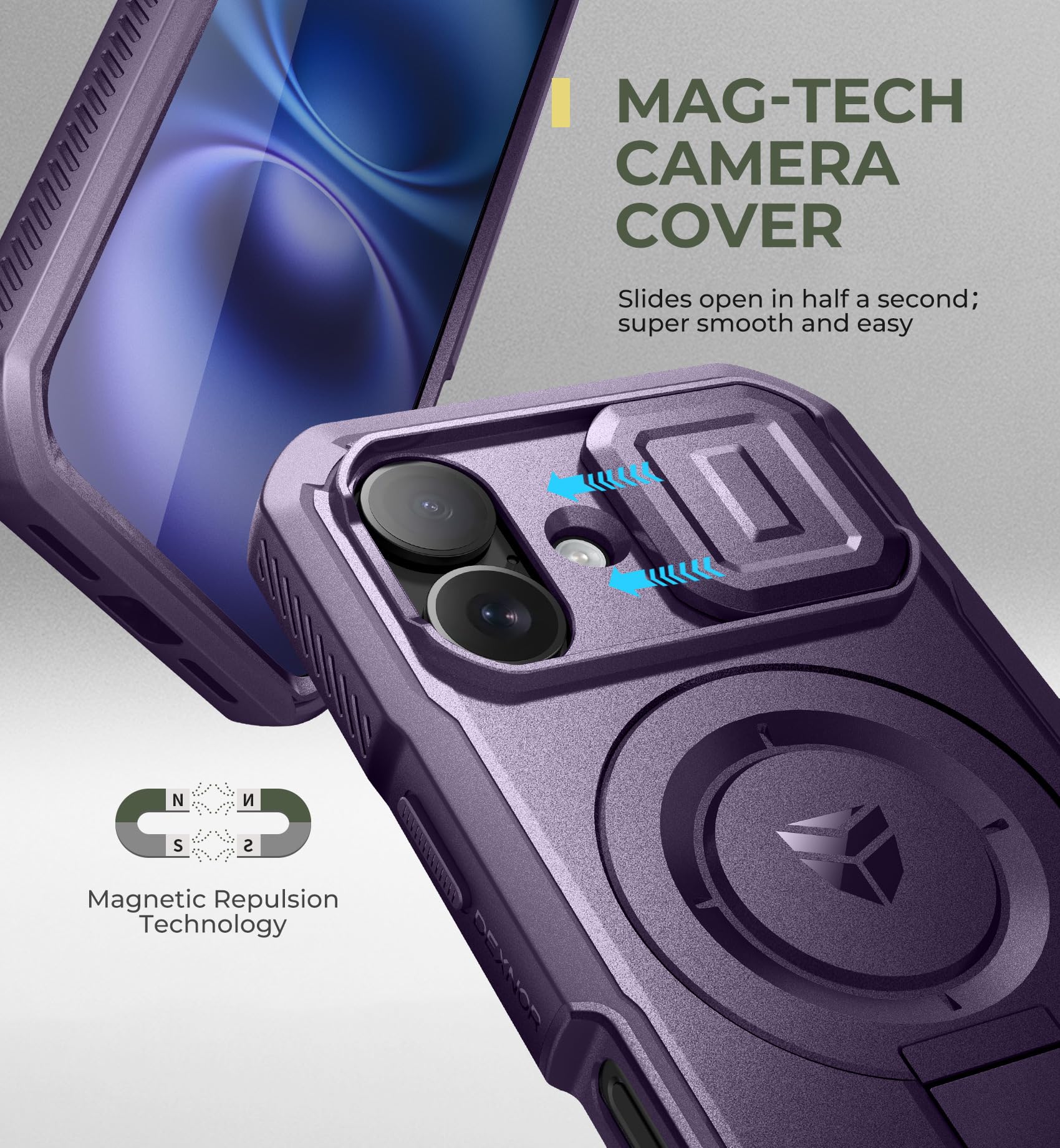 Foto 5 pulgar | Funda Dexnor Para Iphone 16 Con Cámara Deslizante Y Soporte - Venta Internacional.