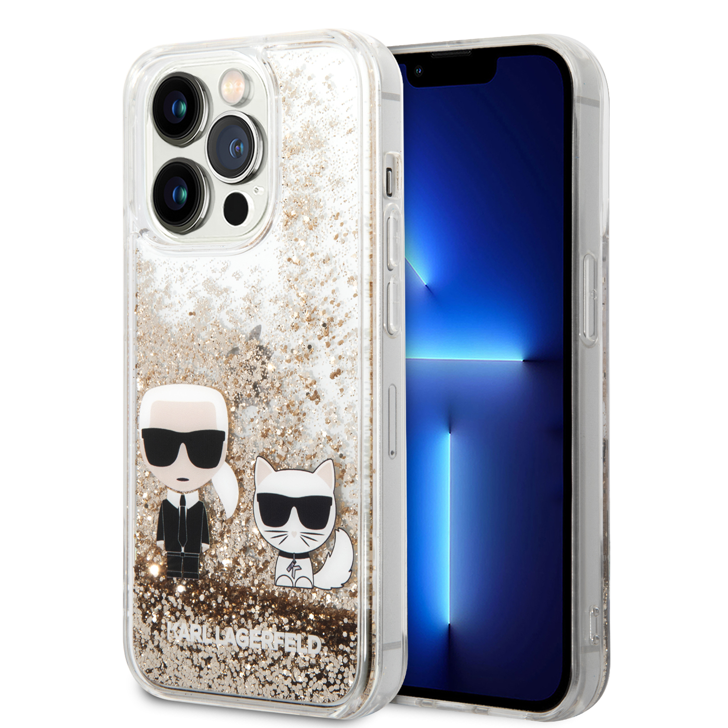 Foto 2 pulgar | Funda Karl Glitter Líquido K&c Para Iphone 14 Pro - Dorado