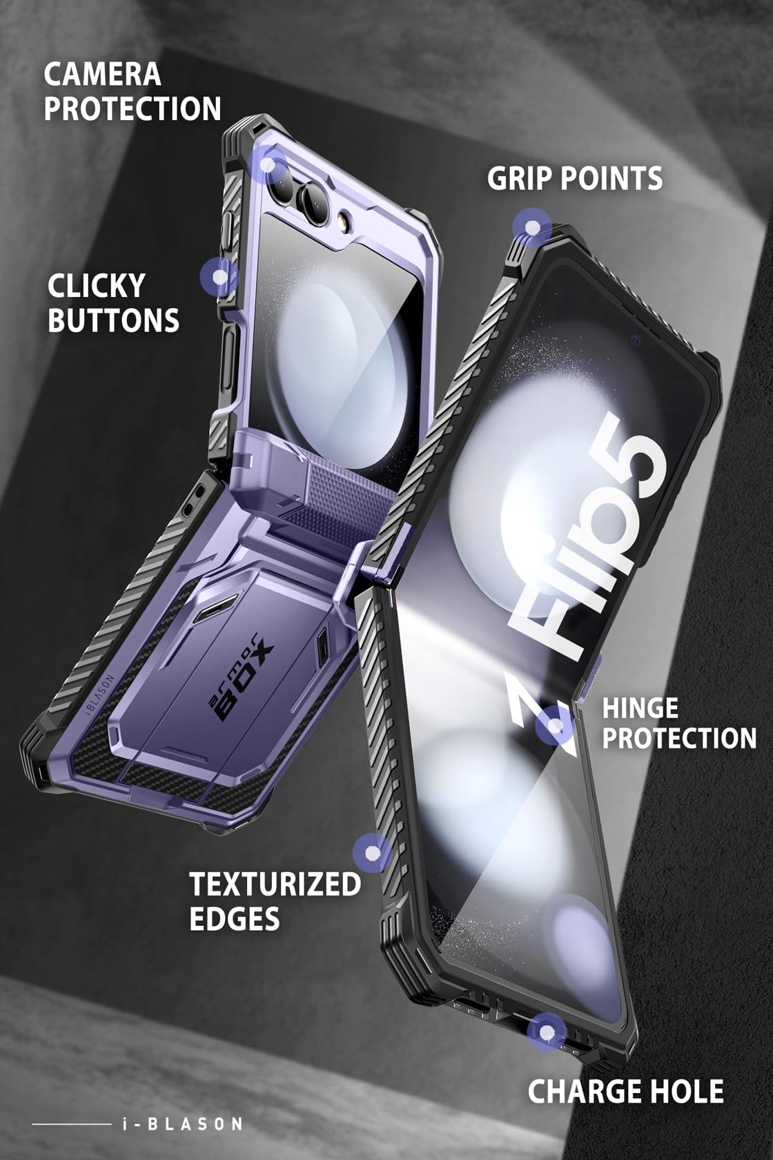 Foto 8 pulgar | Funda De Teléfono I-blason Armorbox Con Soporte Para Samsung Galaxy Z Flip 5, Color Malva - Venta Internacional.