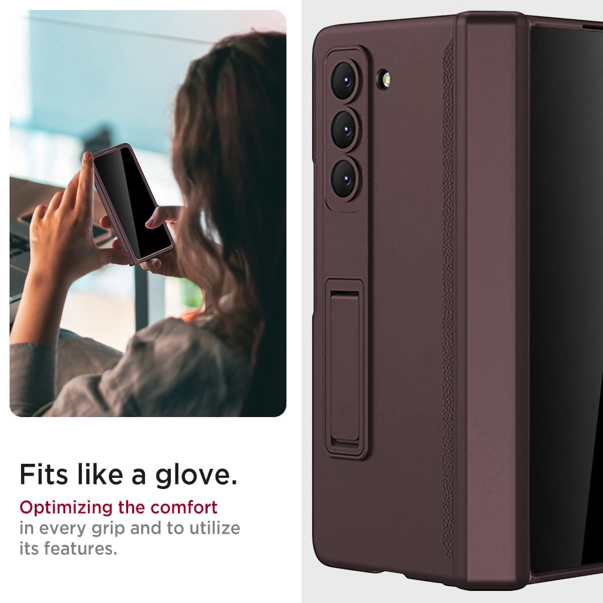 Foto 7 pulgar | Funda De Teléfono Miimall Para Samsung Galaxy Z Fold 6, Color Rojo Vino - Venta Internacional.