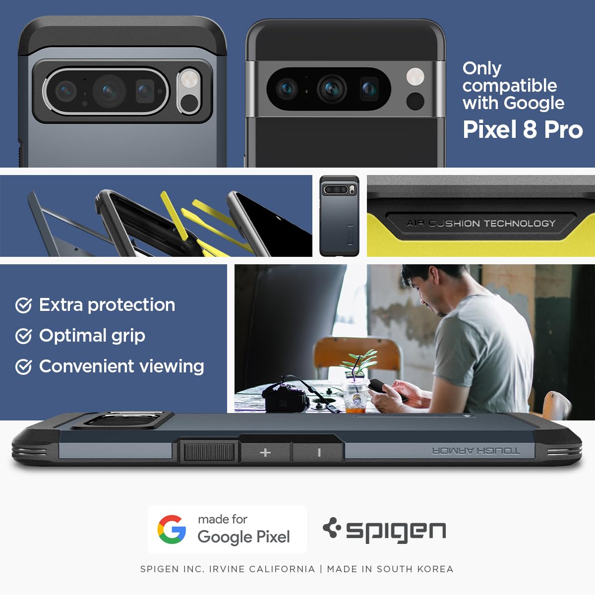 Foto 3 pulgar | Funda De Teléfono Spigen Tough Armor Para Pixel 8 Pro Con Soporte - Venta Internacional.
