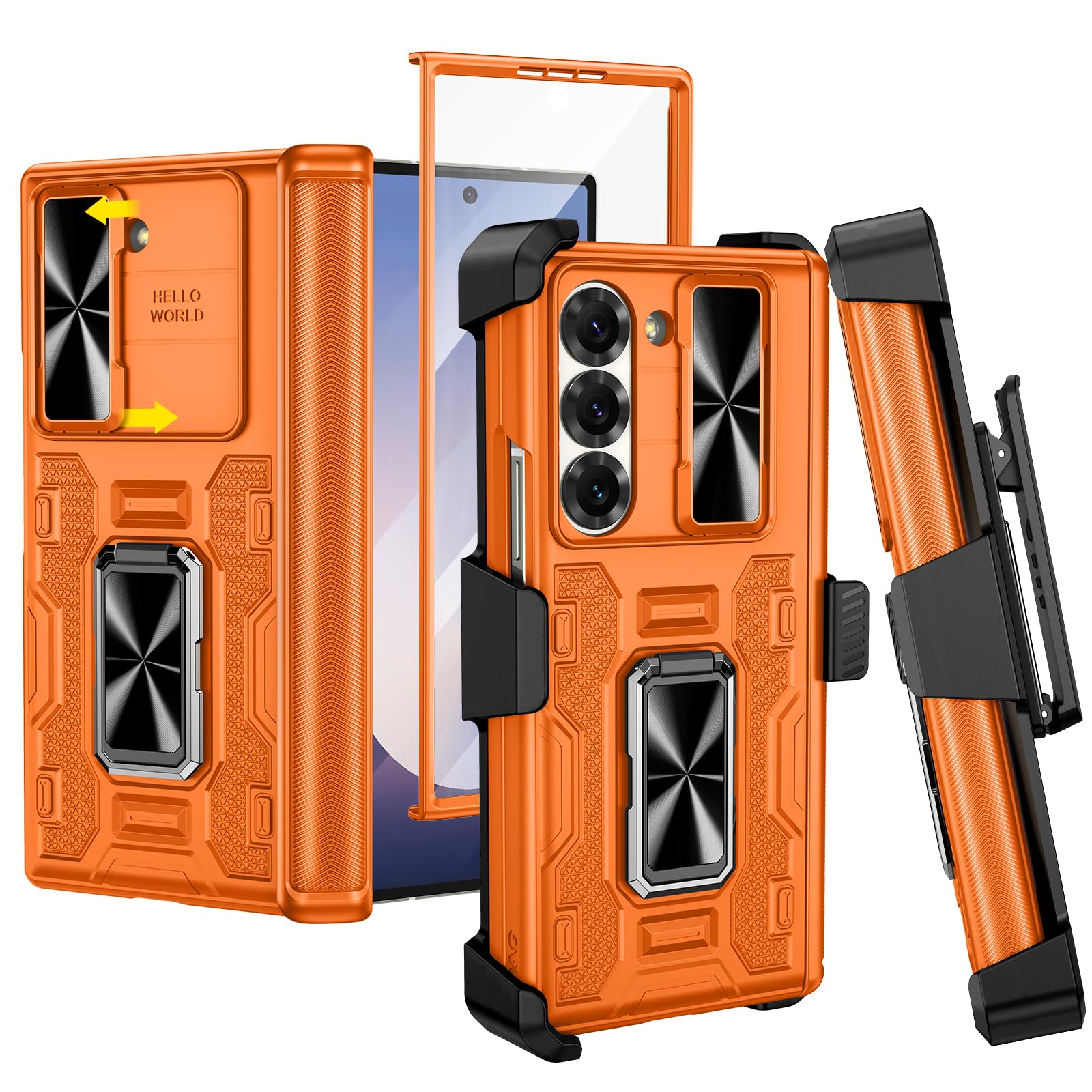 Funda Vego Con Soporte, Soporte Magnético Con Anillo De 360° Para Galaxy Z Fold 6, Naranja - Venta Internacional.