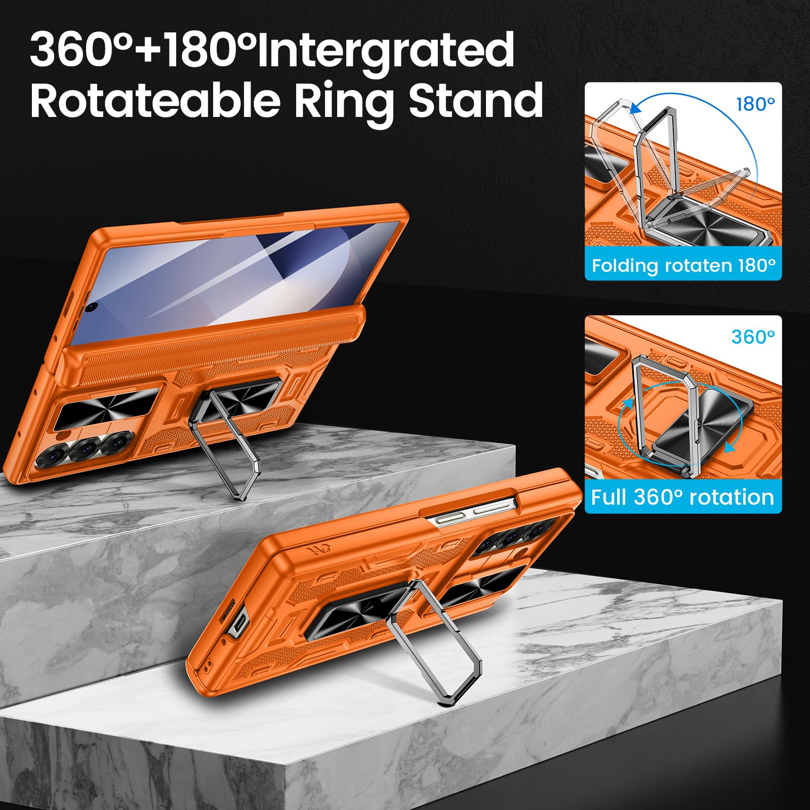 Foto 4 pulgar | Funda Vego Con Soporte, Soporte Magnético Con Anillo De 360° Para Galaxy Z Fold 6, Naranja - Venta Internacional.
