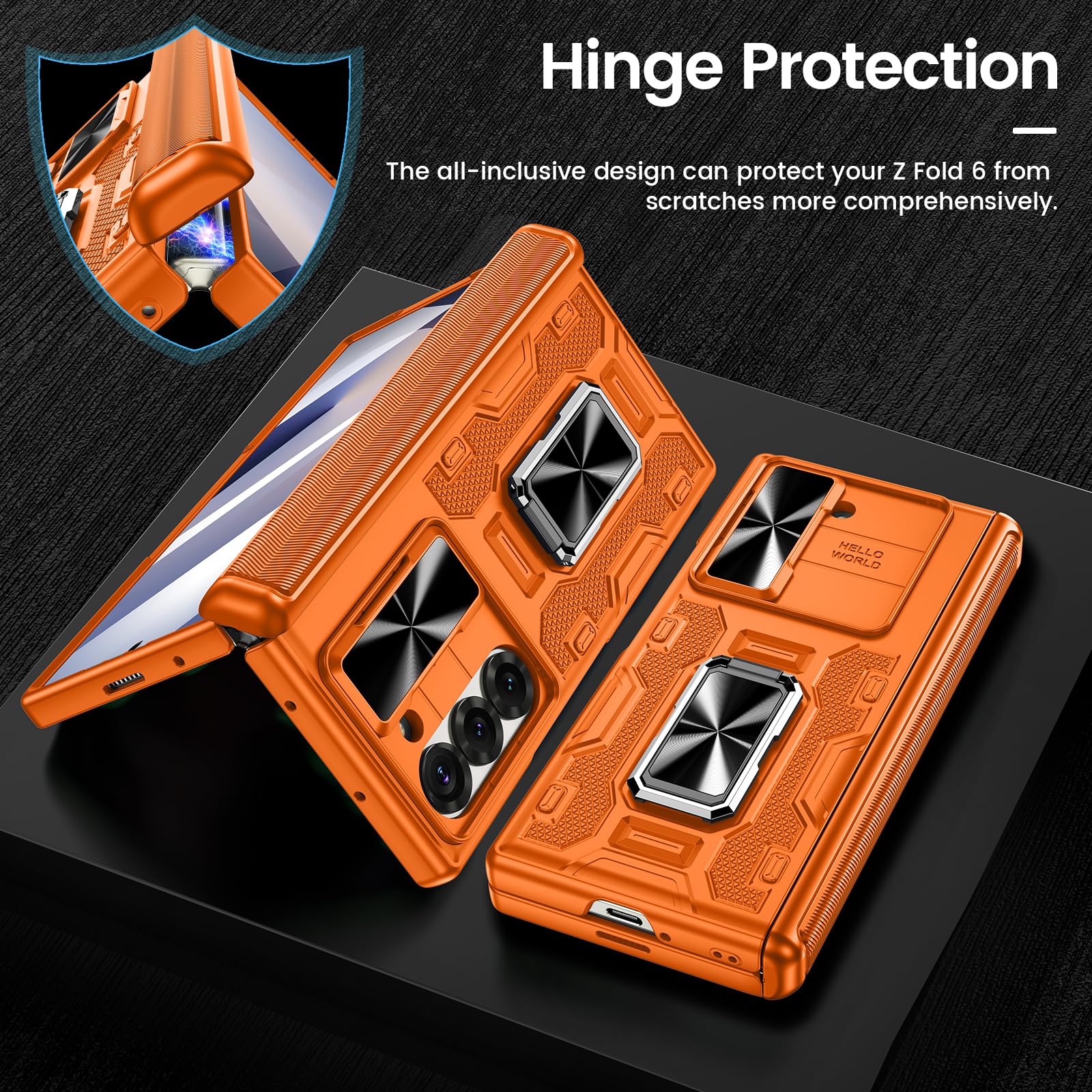 Foto 7 pulgar | Funda Vego Con Soporte, Soporte Magnético Con Anillo De 360° Para Galaxy Z Fold 6, Naranja - Venta Internacional.