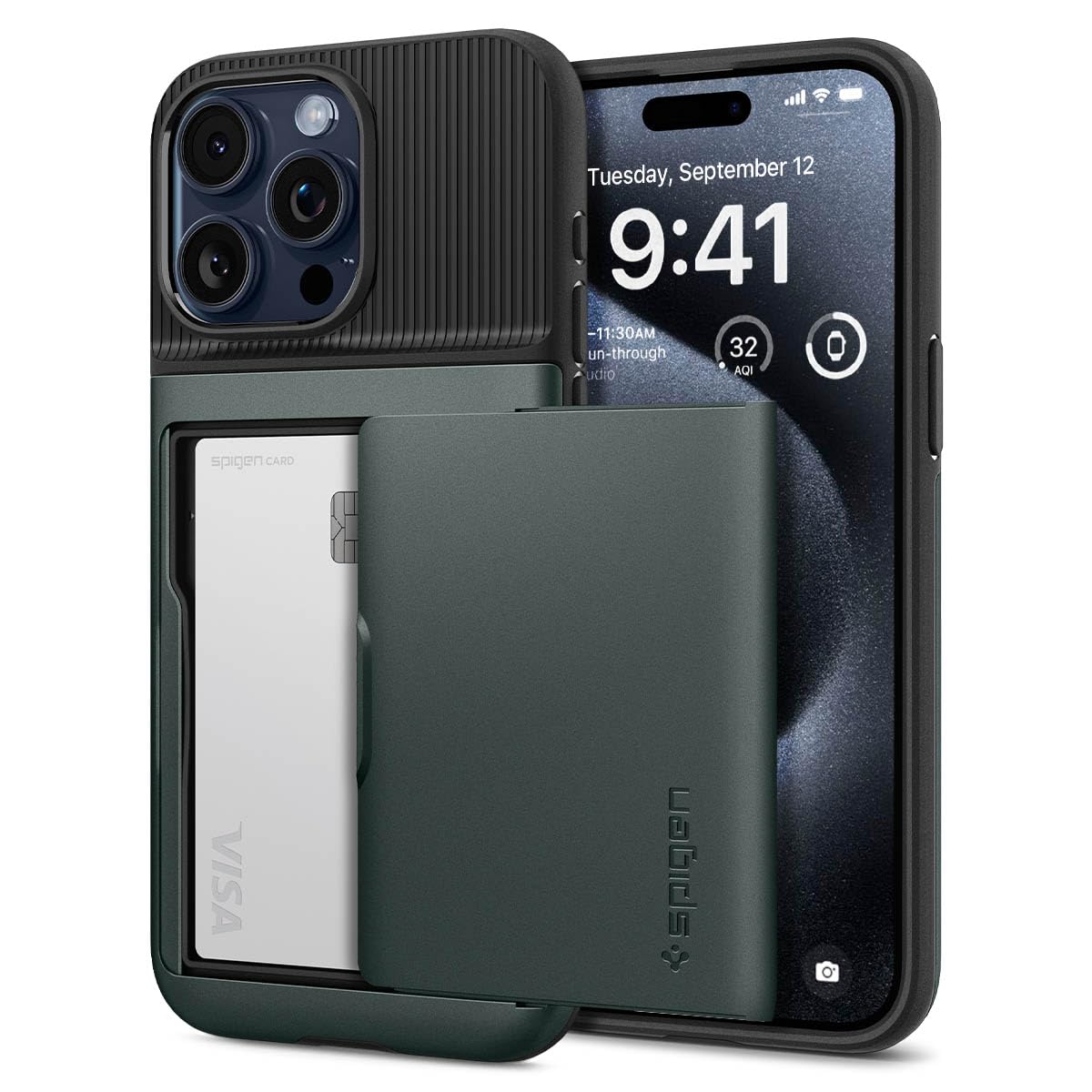Foto 2 pulgar | Funda Spigen Slim Armor Cs Para Iphone 15 Pro, Color Verde Abismo - Venta Internacional.