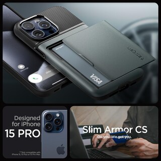 Foto 2 | Funda Spigen Slim Armor Cs Para Iphone 15 Pro, Color Verde Abismo - Venta Internacional.