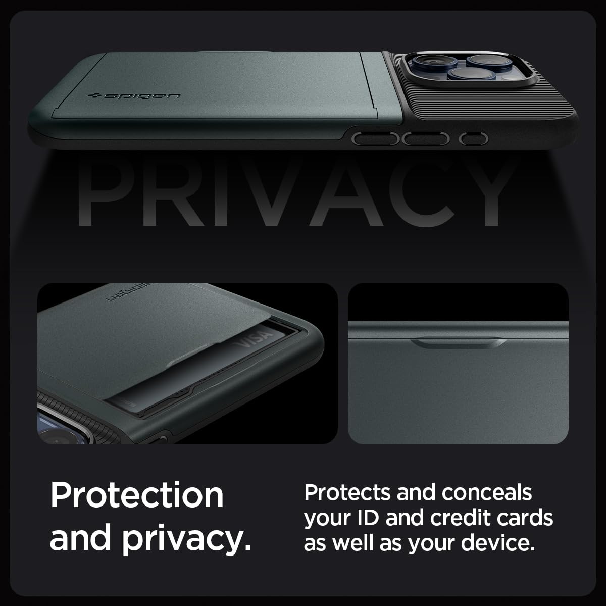 Foto 5 pulgar | Funda Spigen Slim Armor Cs Para Iphone 15 Pro, Color Verde Abismo - Venta Internacional.